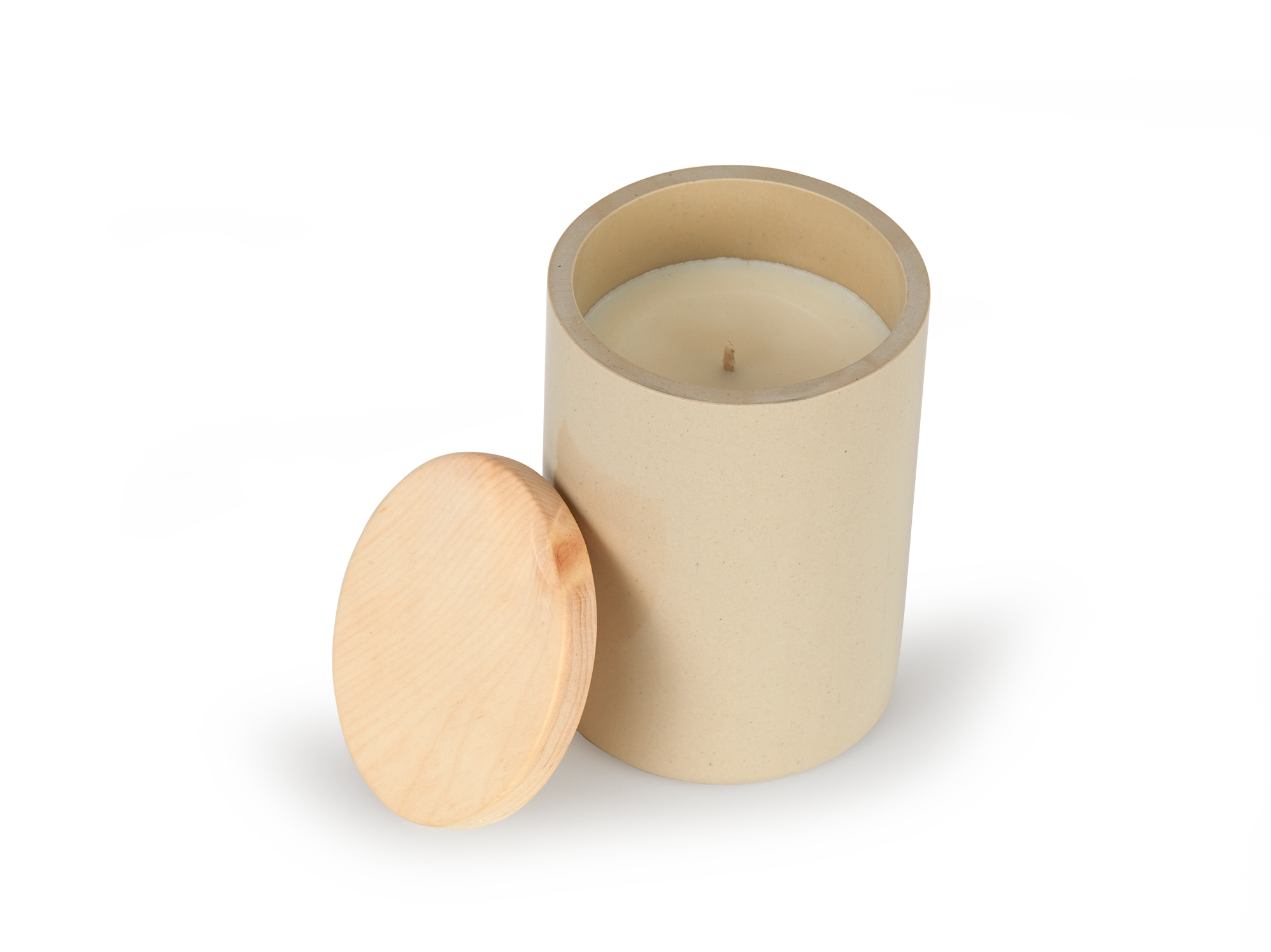 Premium Duftkerze Leichtigkeit, im Keramikgefäß mit Zirbenholzdeckel