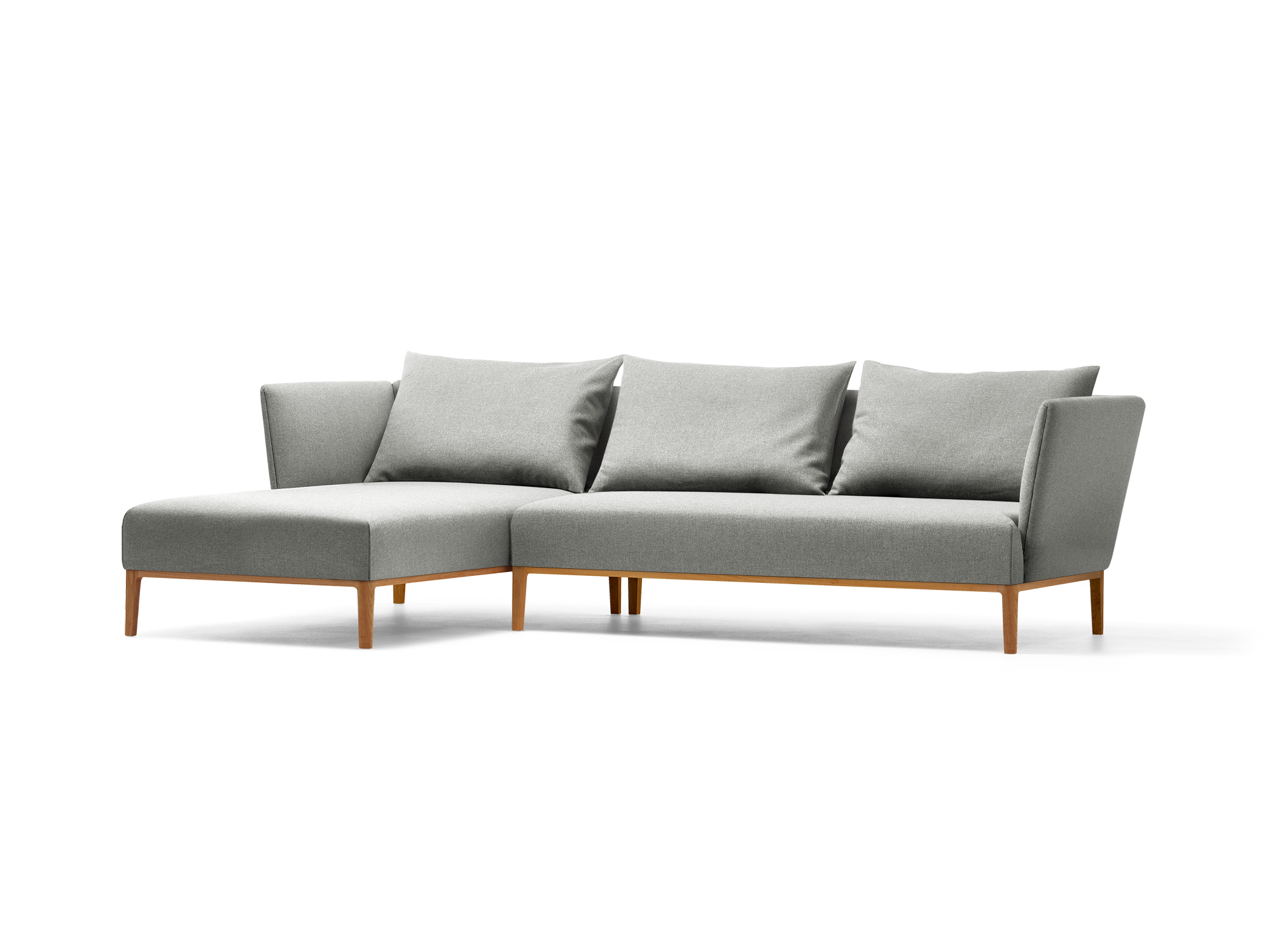 Lorea Lounge-Sofa, Liegeteil links, Buche, mit Bezug Wollstoff Kaland Kiesel