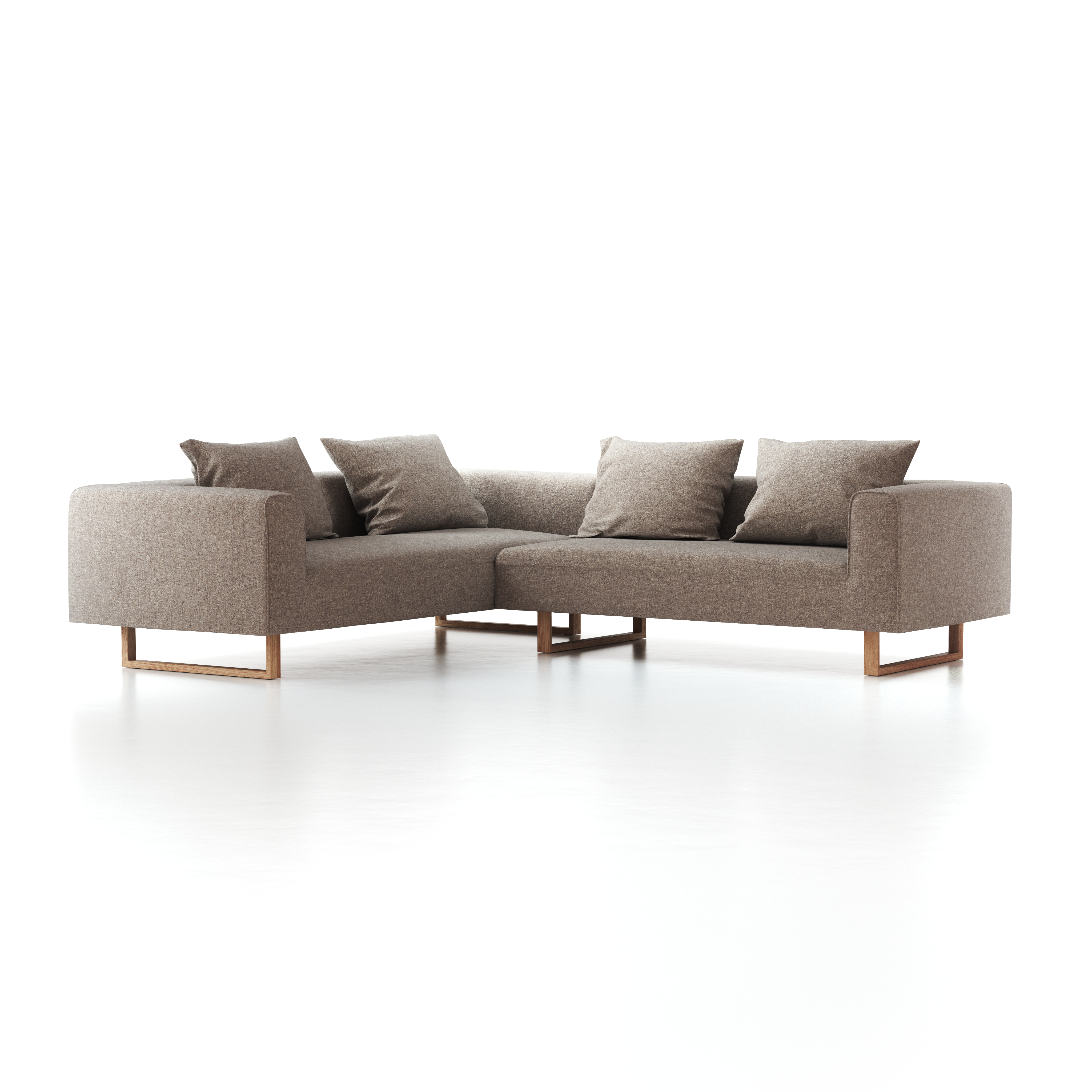 Ecksofa Sereno inkl. 4 Kissen (70x55 cm), Eckteil links, B 276 x T 235 cm, Kufenfuß, mit Bezug Wollstoff Tano Natur (79), Eiche