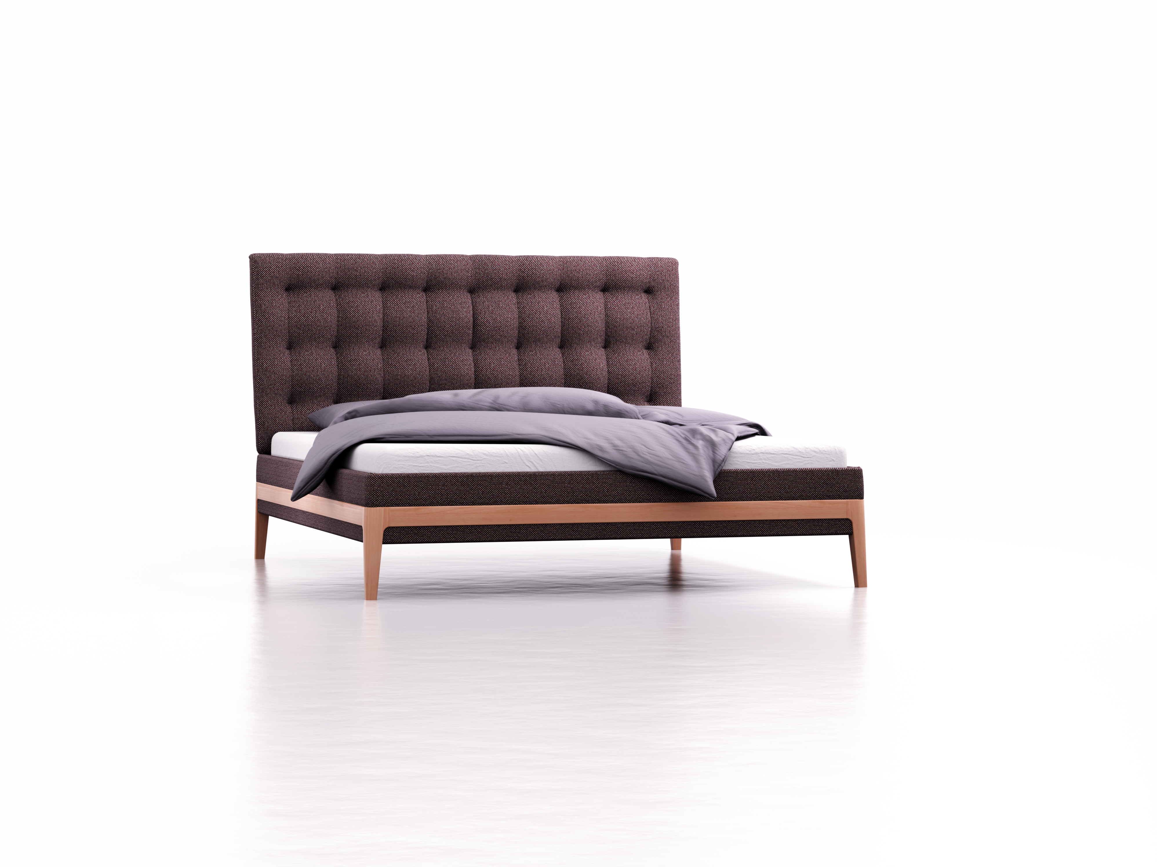 Polsterbett Filomena, 180 x 200 cm, Wollstoff Elverum Pflaume, Buche