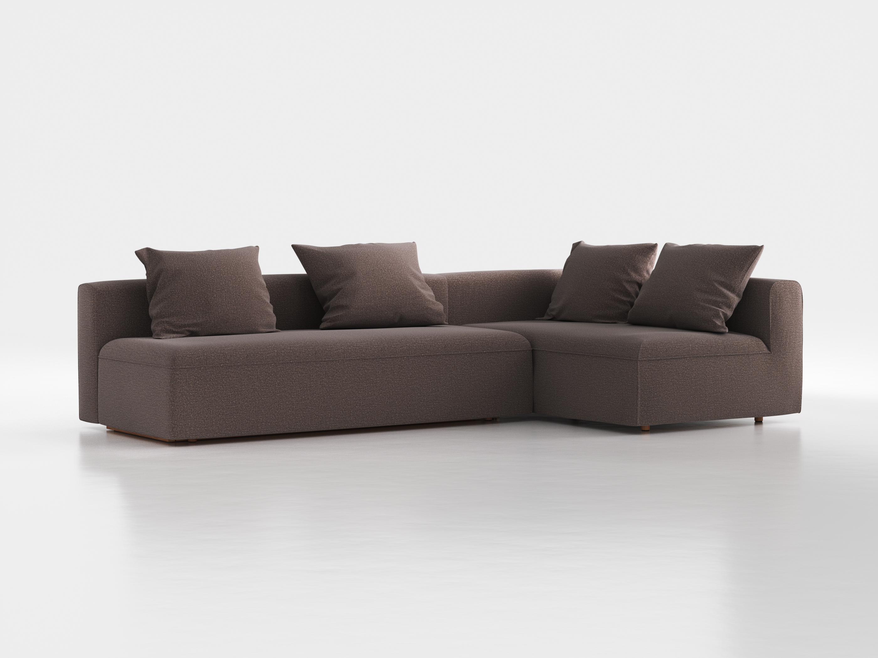 Ecksofa Sereno mit Schlaffunktion inkl. 4 Kissen (70x55 cm), Bodennah, B 300 x T180 cm, Eckteil rechts, mit Bezug Wollstoff Tano Natur Dunkel (81), Buche