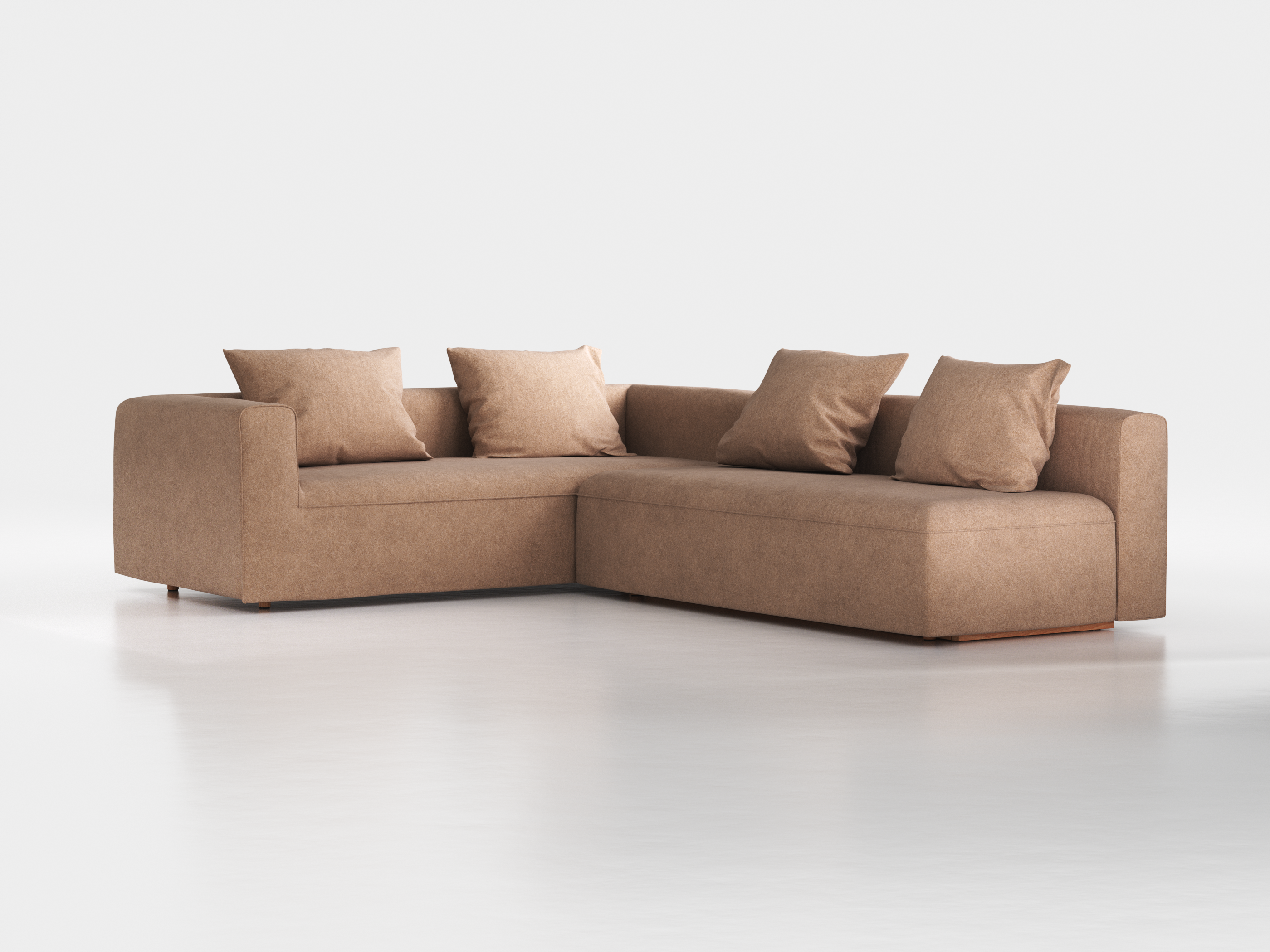 Ecksofa Sereno mit Schlaffunktion inkl. 4 Kissen (70x55 cm), B 300 x T 235 cm, Bodennah, Eckteil links, mit Bezug Wollstoff Stavang Haselnuss (65), Buche