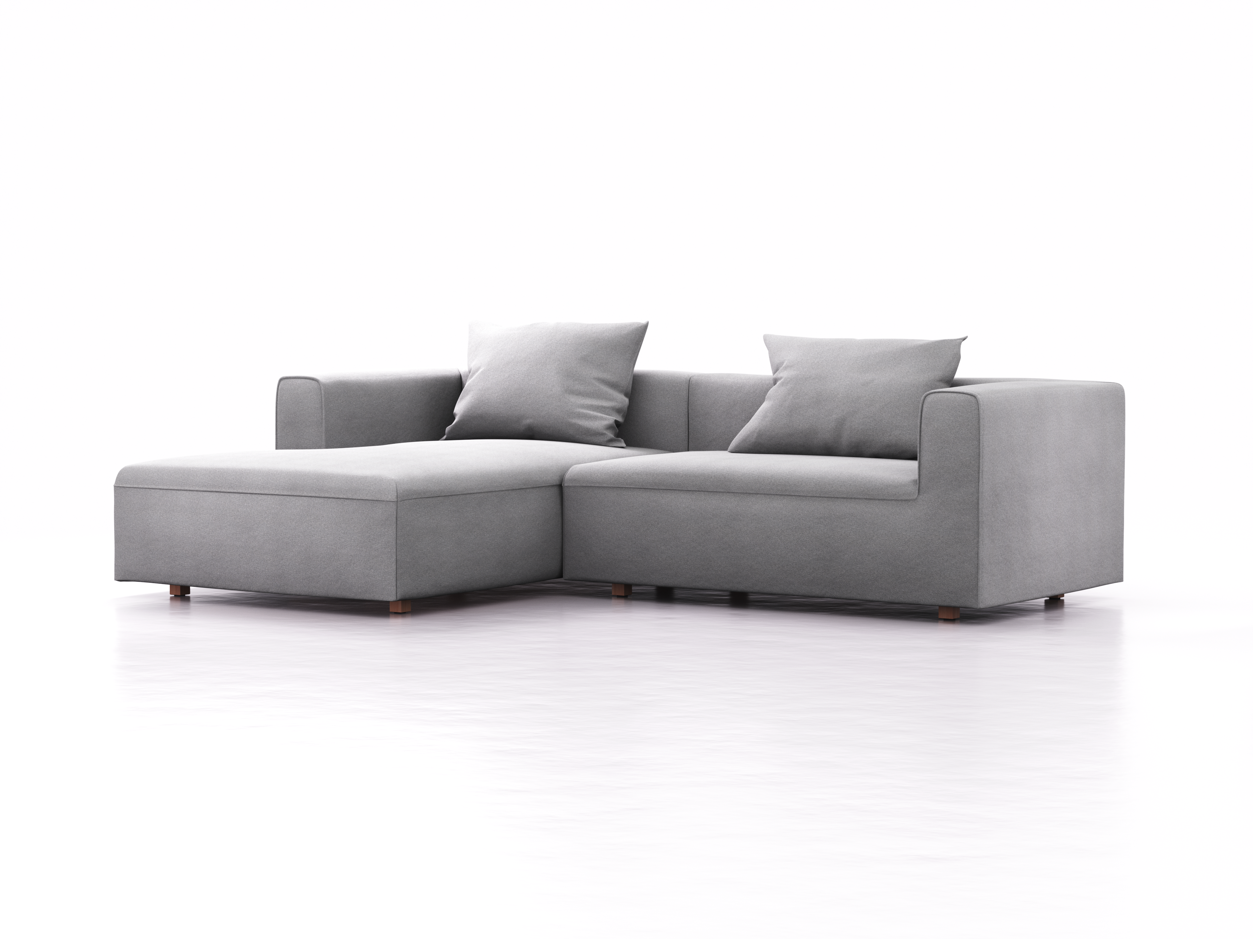 Lounge-Sofa Sereno, bodennah, B267xT180xH71 cm, Sitzhöhe 43 cm, mit Liegeteil links inkl. 2 Kissen (70x55 cm), Buche, Wollstoff Stavang Kiesel