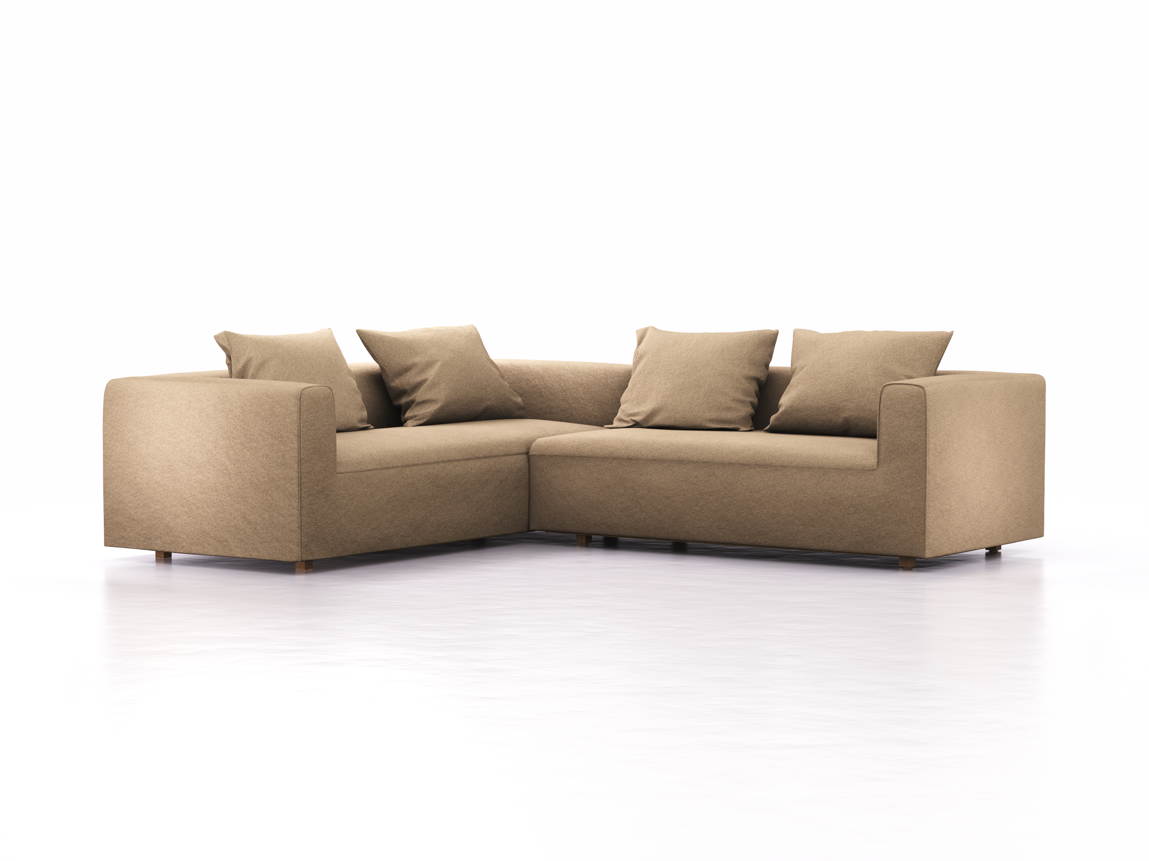 Ecksofa Sereno links, bodennah, B276xT235xH71 cm, Sitzhöhe 43 cm, inkl. 4 Kissen (70x55 cm), Eiche, Wollstoff Stavang Sand