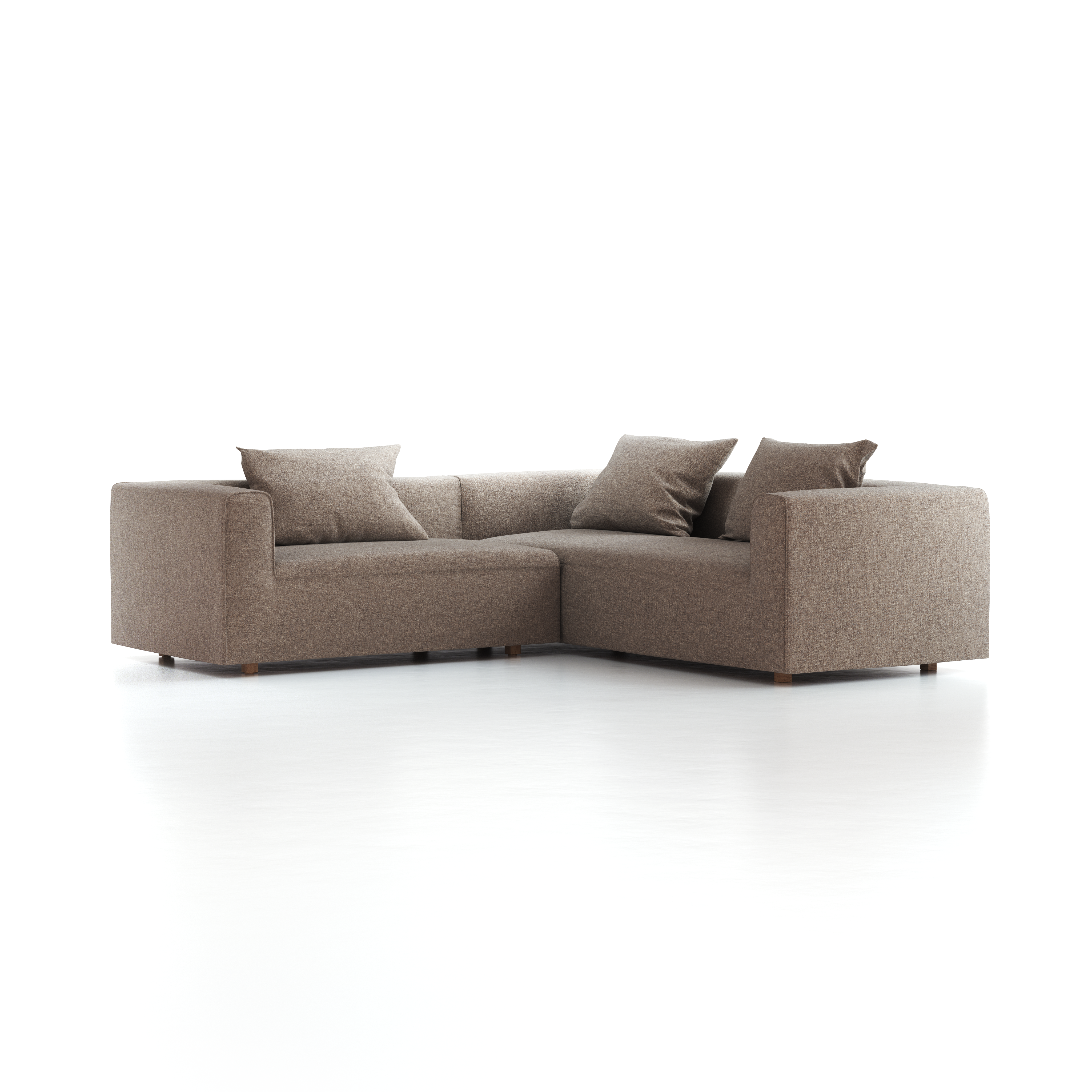 Ecksofa Sereno inkl. 3 Kissen (70x55 cm), Eckteil rechts, B 246 x T 235 cm, Bodennah, mit Bezug Wollstoff Tano Natur (79), Eiche