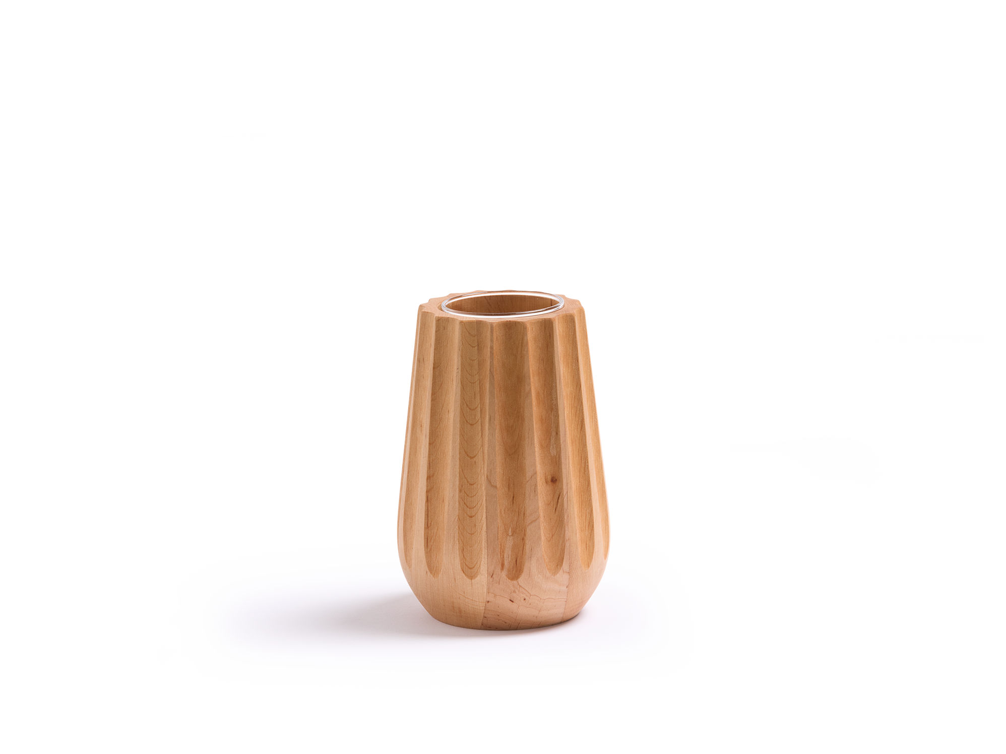 Vase aus Erlenholz, Kannelur, inkl. Glaseinsatz
