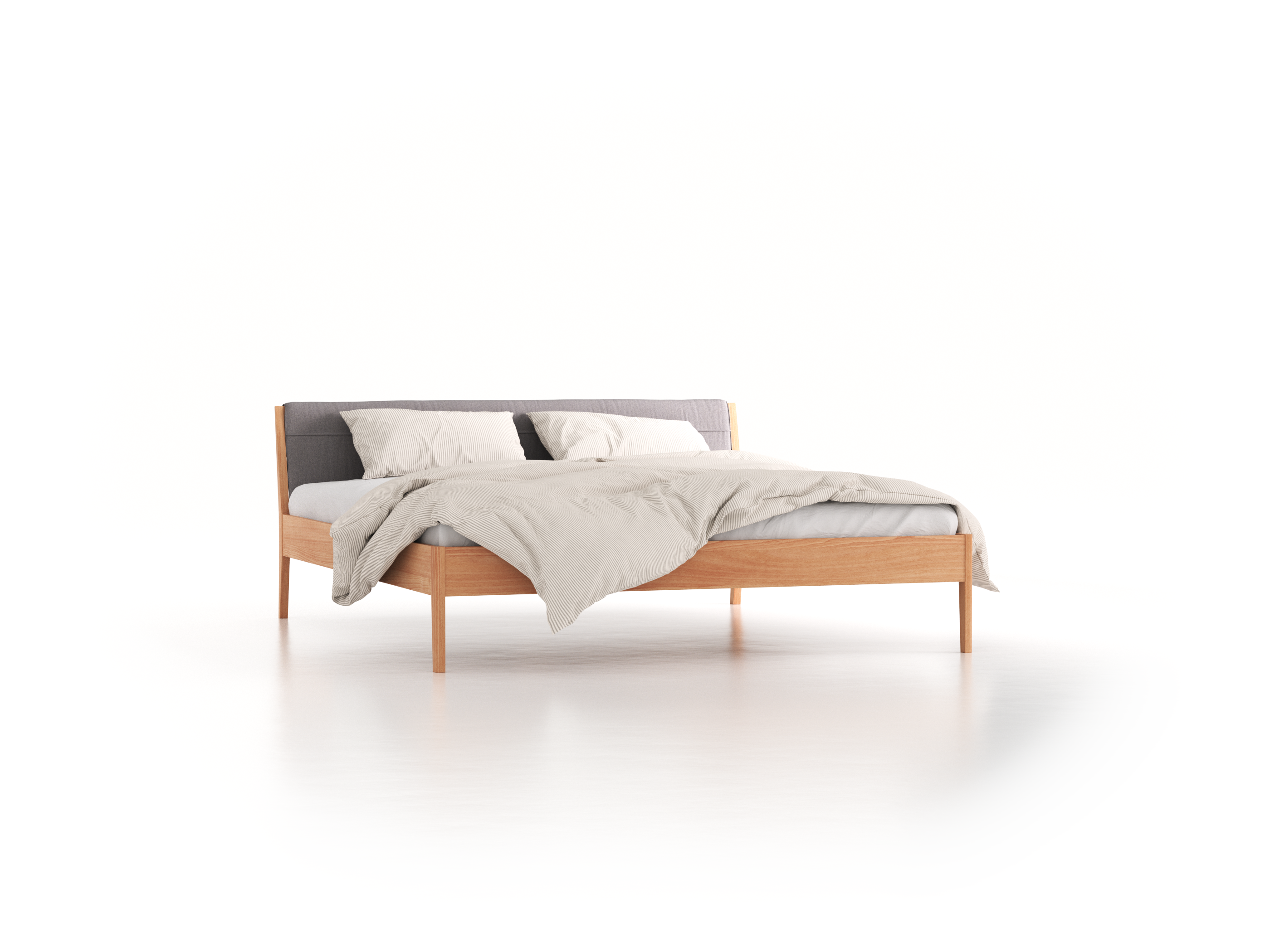 Bett Almeno mit Kopfhaupt inkl. abnehmbare Housse, 180 x 200 cm, Wollstoff Stavang Kiesel (62), Buche