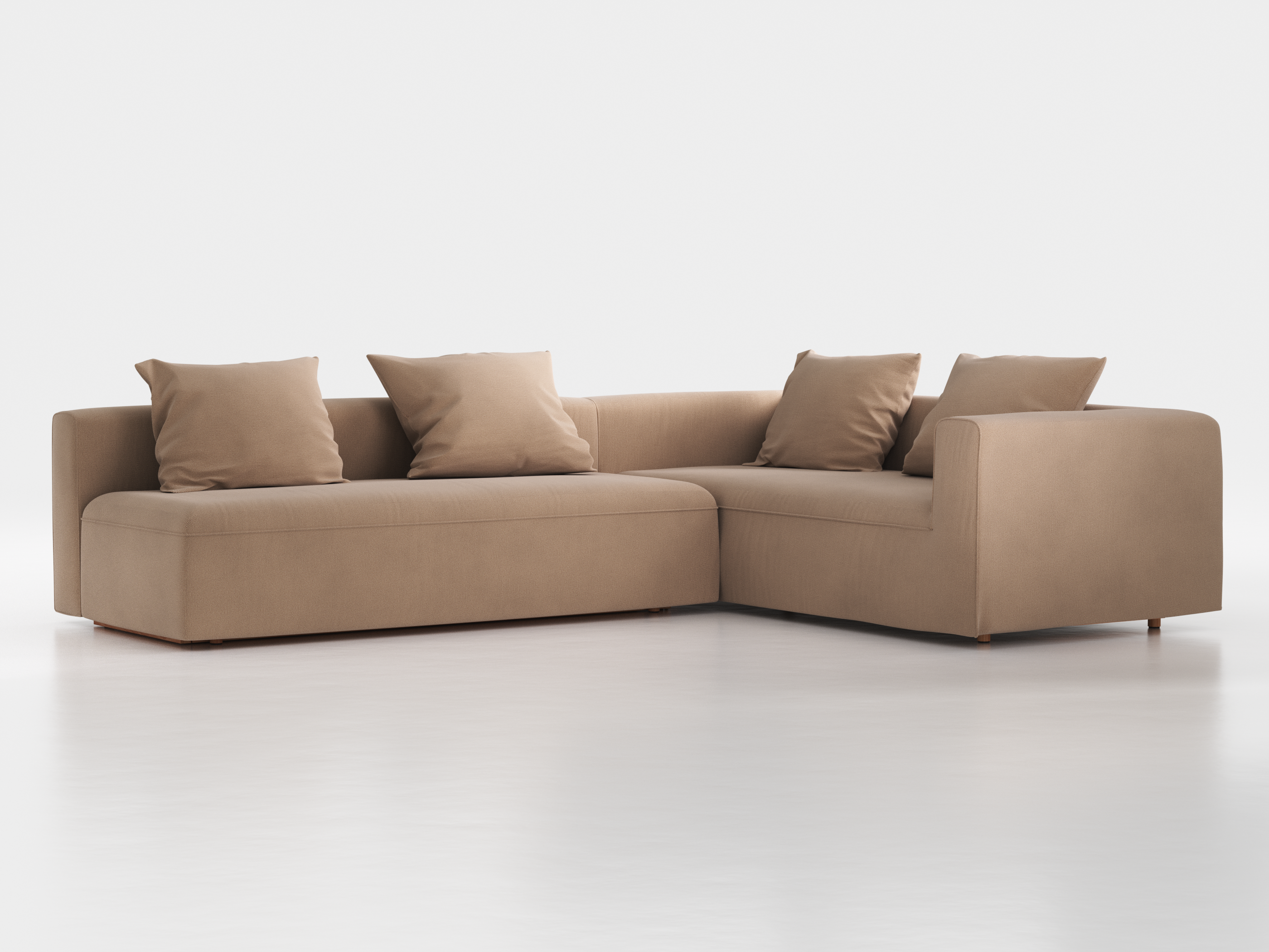 Ecksofa Sereno mit Schlaffunktion inkl. 4 Kissen (70x55 cm), B 300 x T 235 cm, Bodennah, Eckteil rechts, mit Bezug Wollstoff Elverum Haselnuss (74), Buche