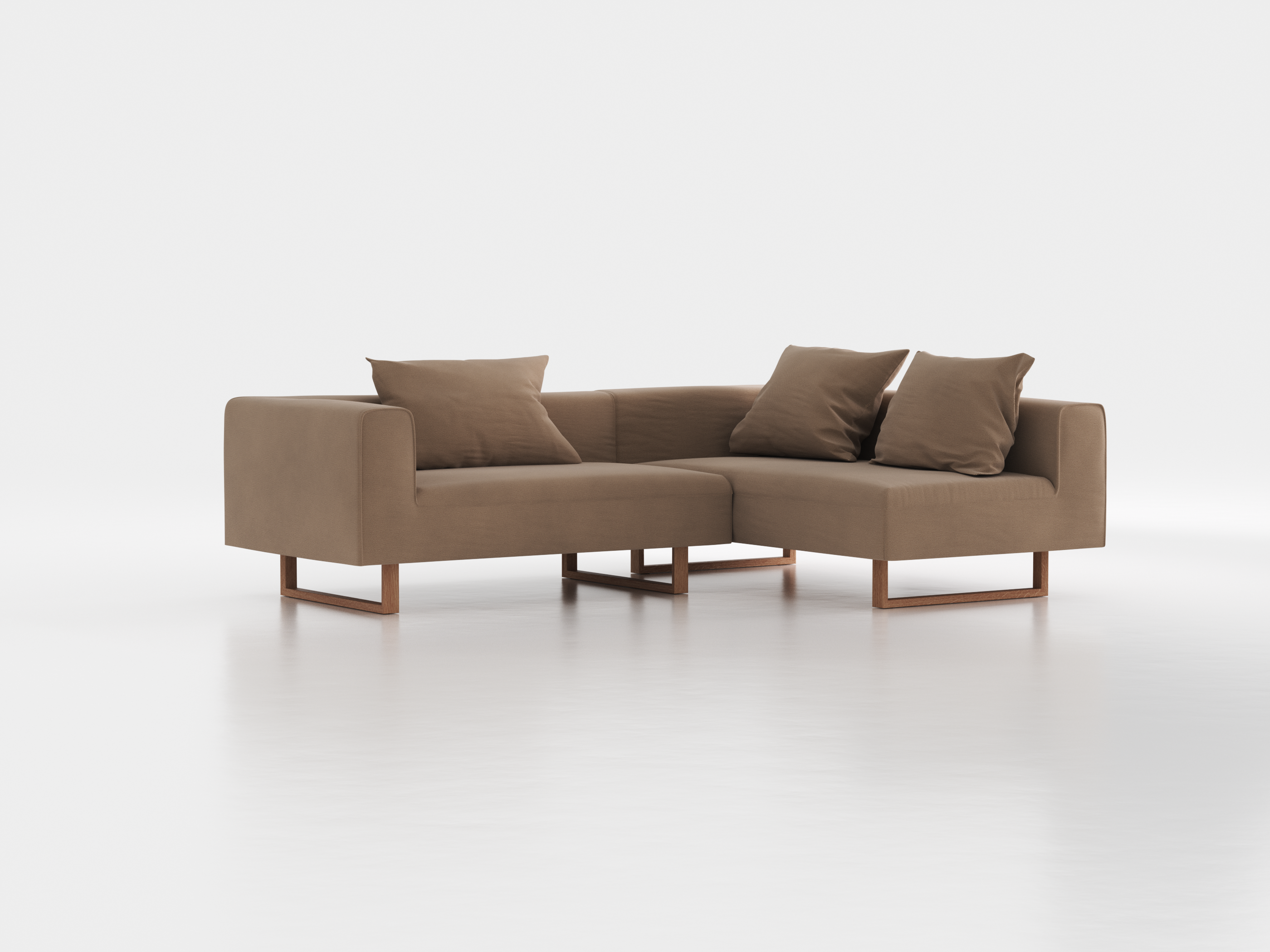 Ecksofa Sereno mit Liegeteil inkl. 3 Kissen (70x55 cm), Liegeteil rechts, B 246 x T 180 cm, Kufenfuß, mit Bezug Wollstoff Elverum Haselnuss (74), Eiche