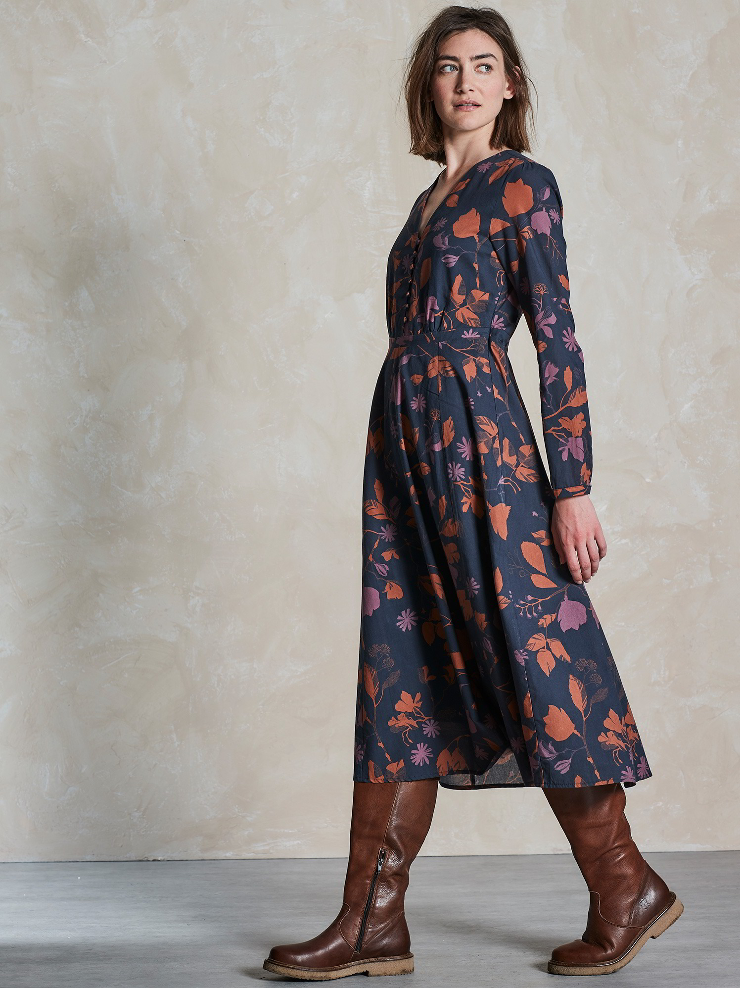 Kleid Blumendruck Grune Erde