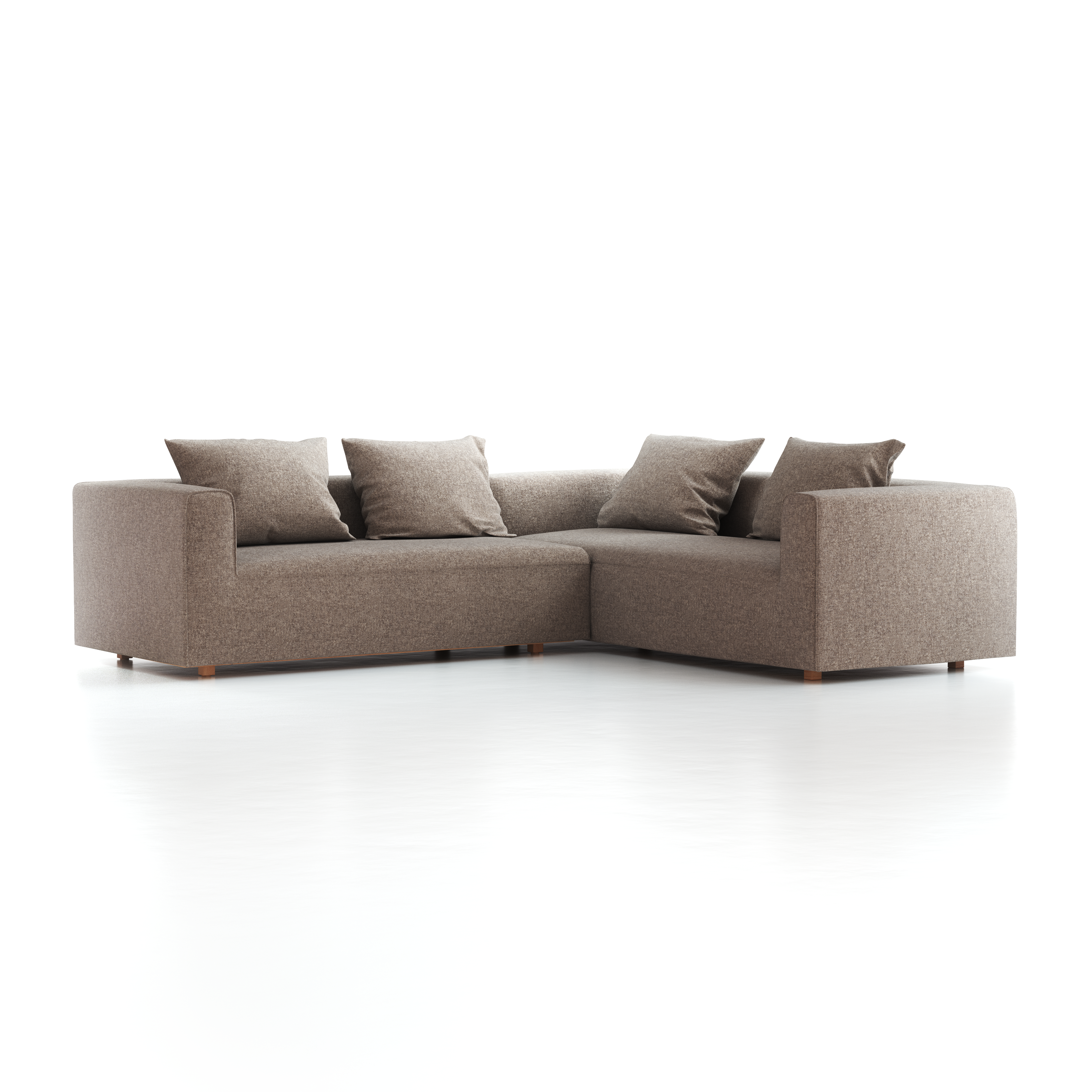 Ecksofa Sereno inkl. 4 Kissen (70x55 cm), Eckteil rechts, B 276 x T 235 cm, Bodennah, mit Bezug Wollstoff Tano Natur (79), Buche