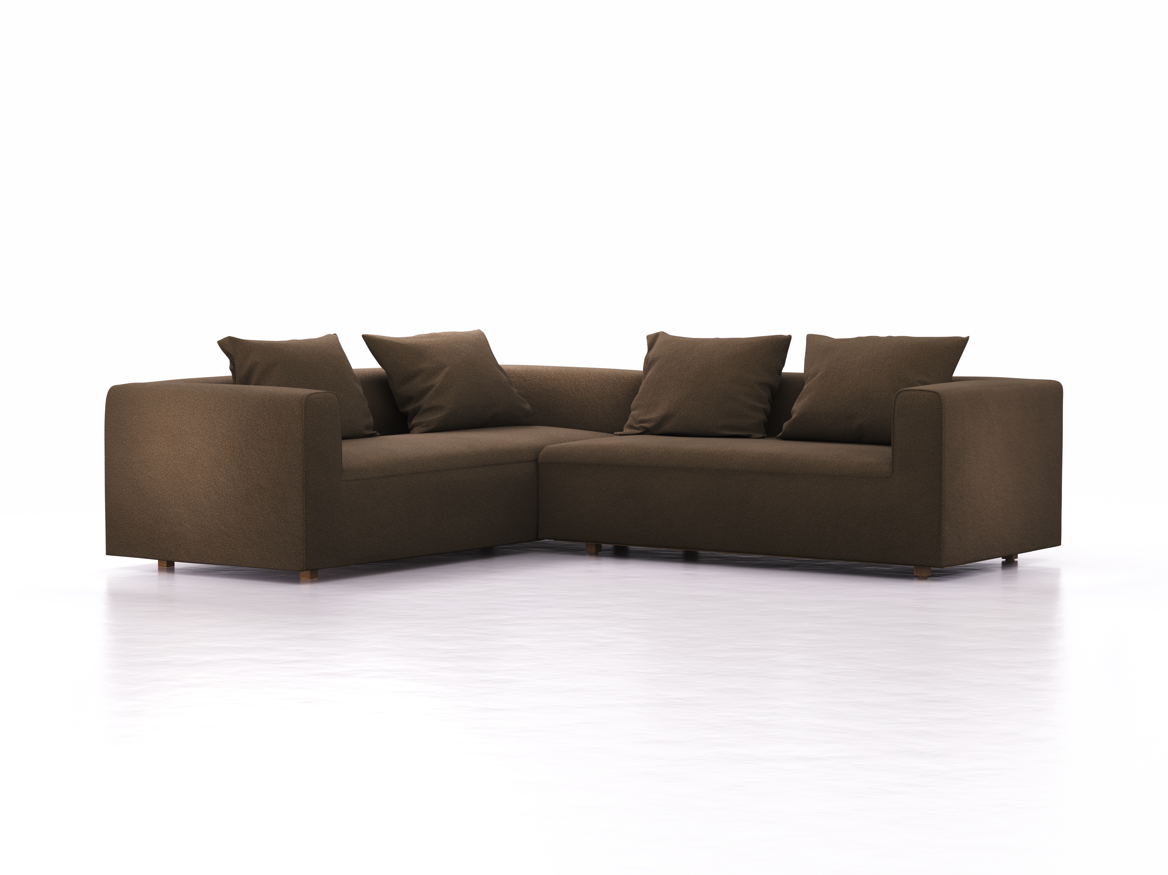 Ecksofa Sereno links, bodennah, B276xT235xH71 cm, Sitzhöhe 43 cm, inkl. 4 Kissen (70x55 cm), Eiche, Wollstoff Kaland Torf