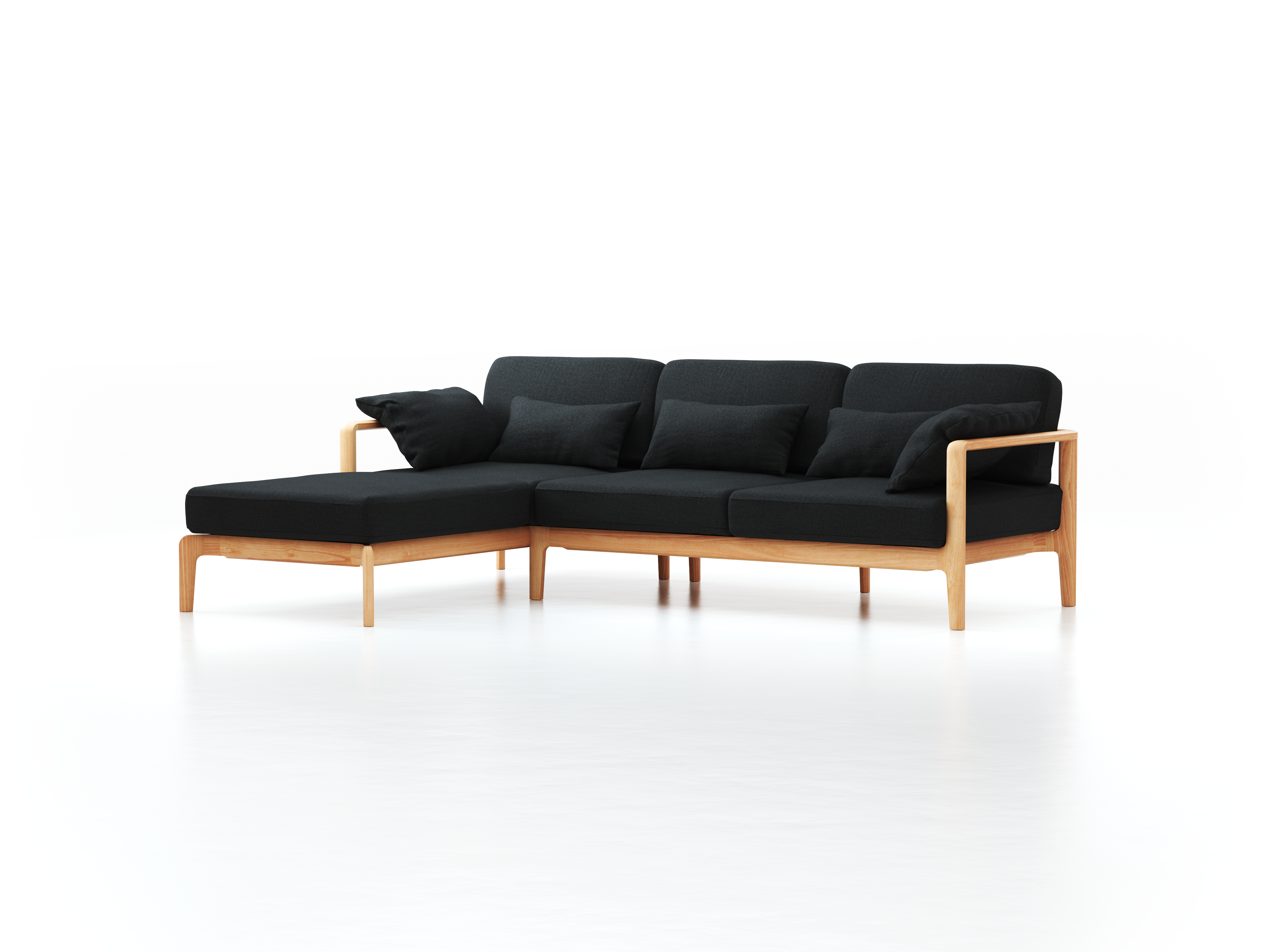 Loungesofa Linera, schmal mit Liegeteil links, Wollstoff Stavang Schiefer (60), Esche