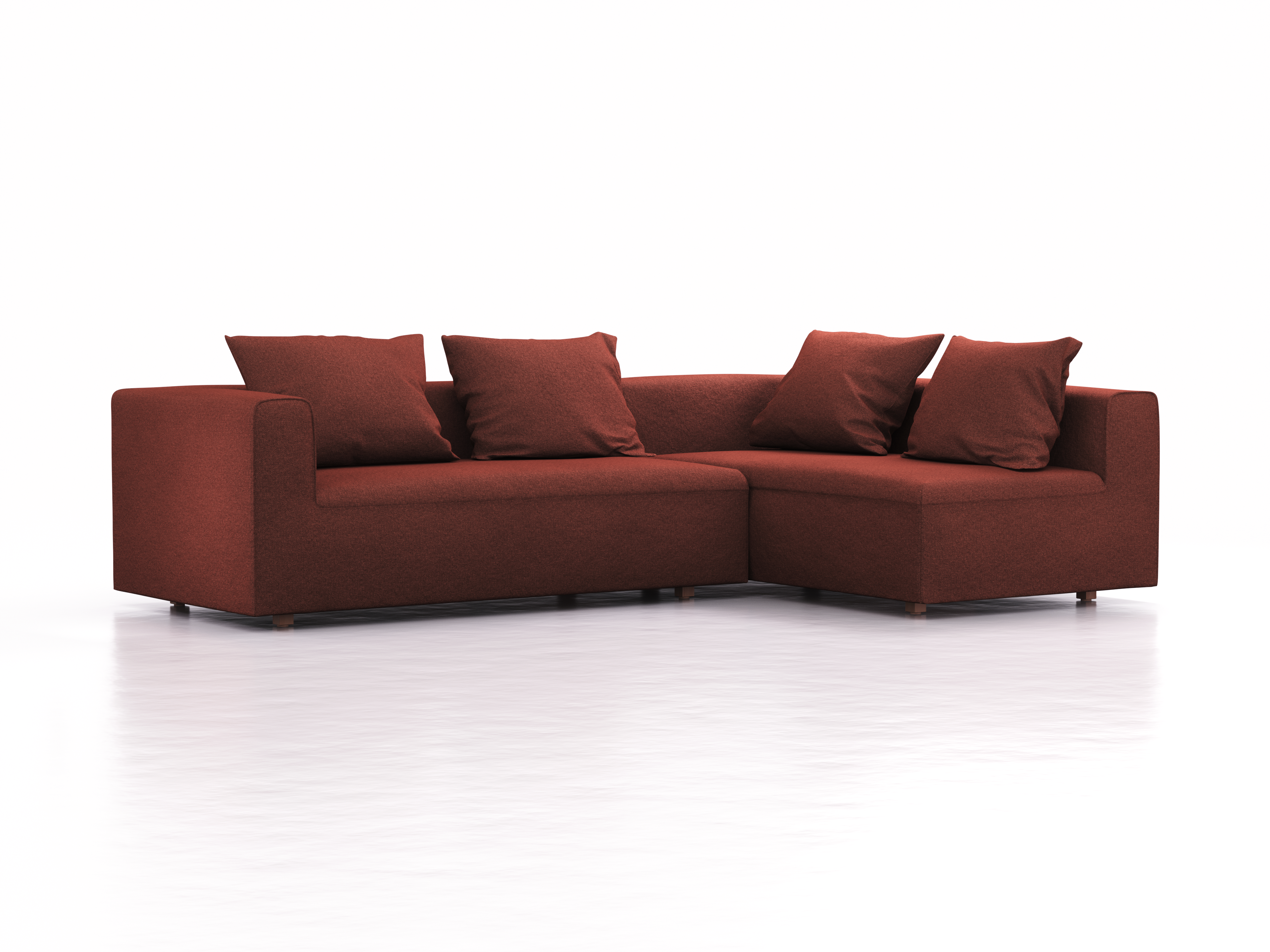 Ecksofa Sereno, bodennah, B276xT180xH71 cm, Sitzhöhe 43 cm, mit Liegeteil rechts inkl. 4 Kissen (70x55 cm), Buche, Wollstoff Kaland Ziegel