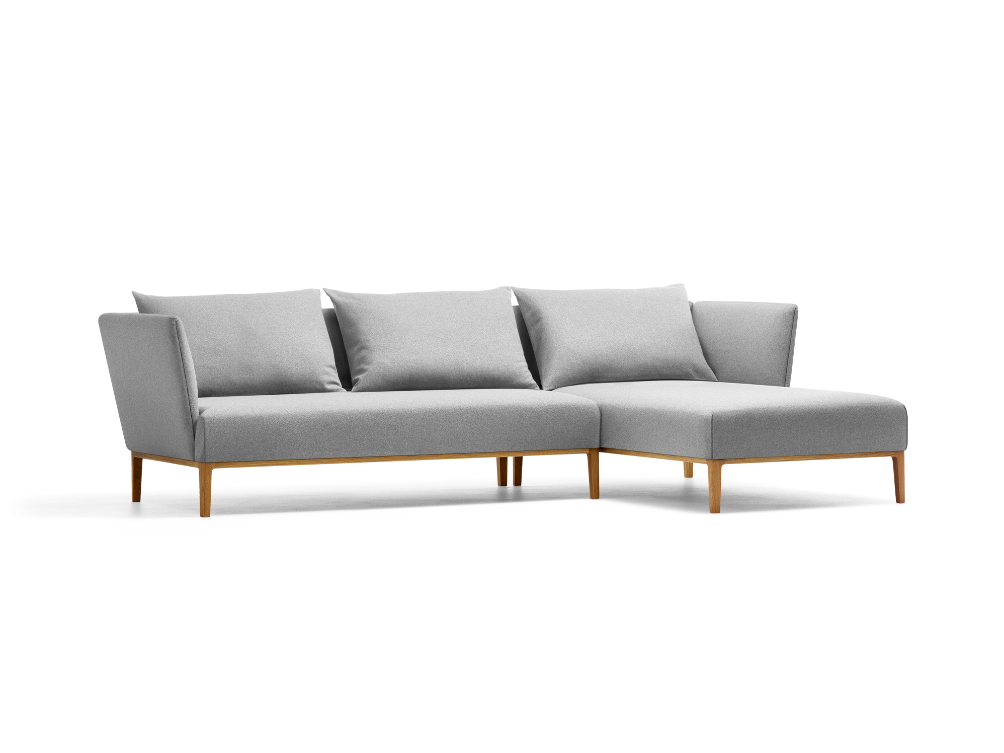 Lorea Lounge-Sofa, Liegeteil rechts, Eiche, mit Bezug Wollstoff Stavang Kiesel