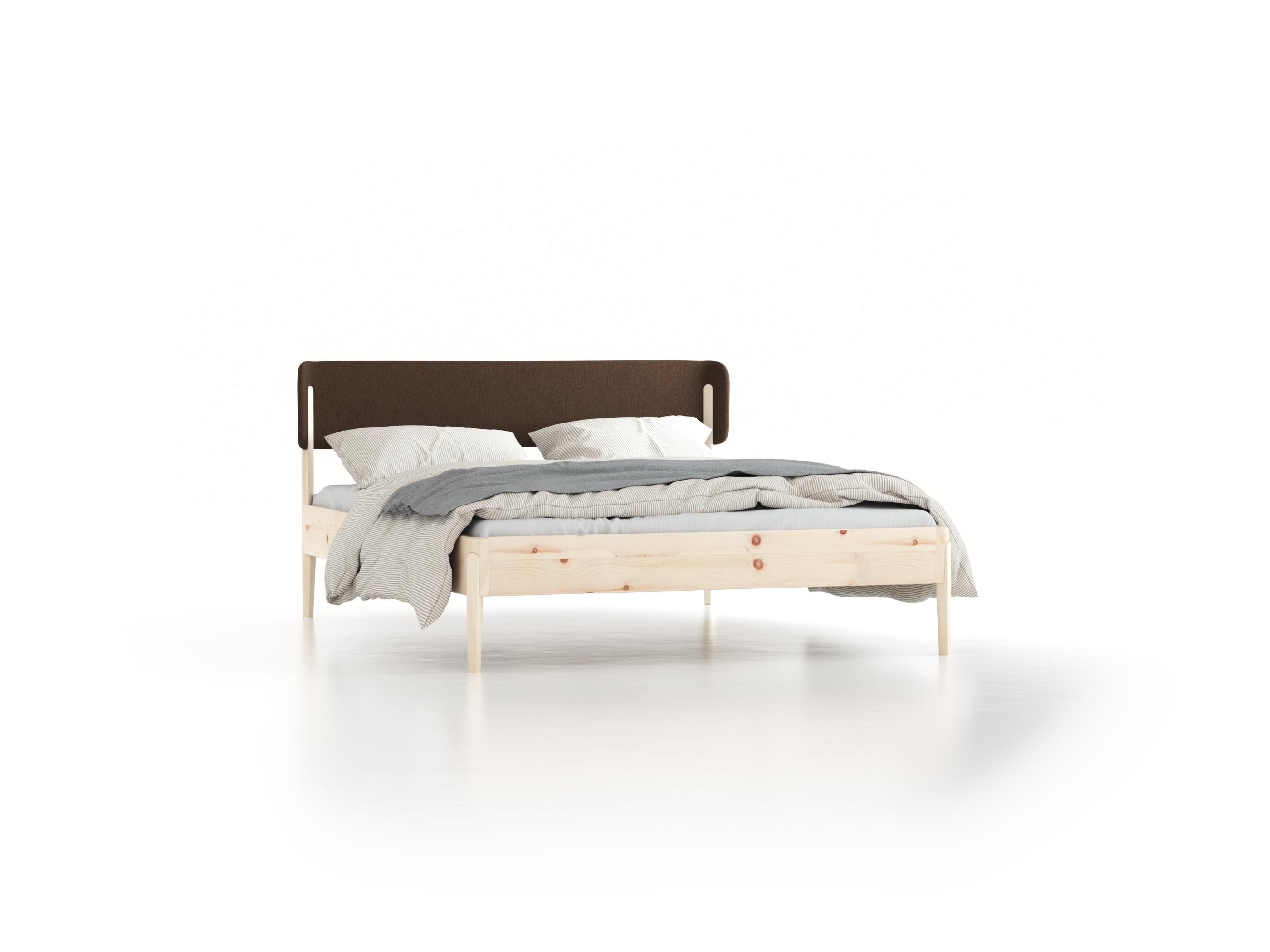 Bett Alwy mit Polsterbetthaupt, 160 x 200 cm, Wollstoff Stavang Torf (64), Zirbe