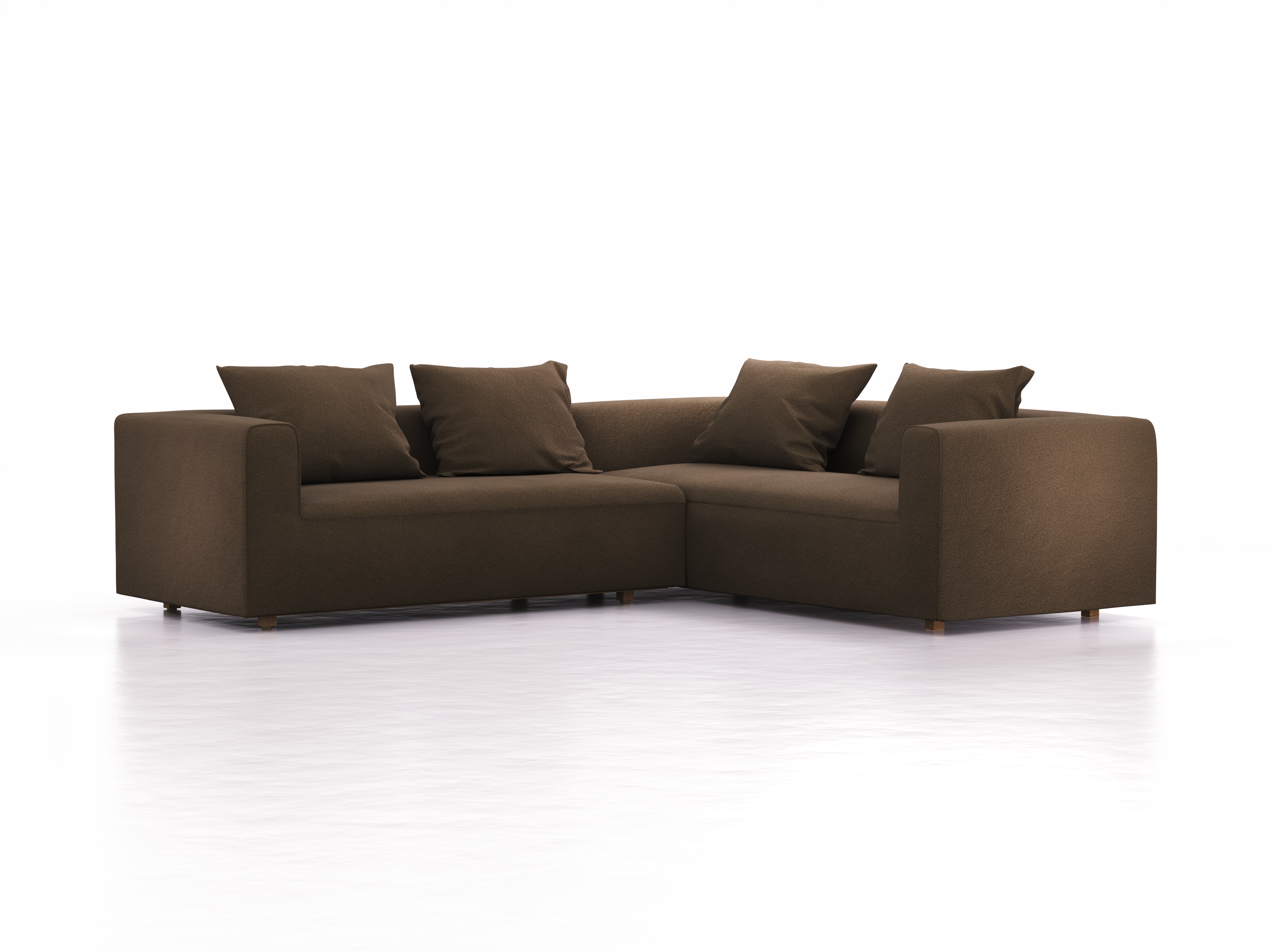 Ecksofa Sereno rechts, bodennah, B276xT235xH71 cm, Sitzhöhe 43 cm, inkl. 4 Kissen (70x55 cm), Eiche, Wollstoff Kaland Torf