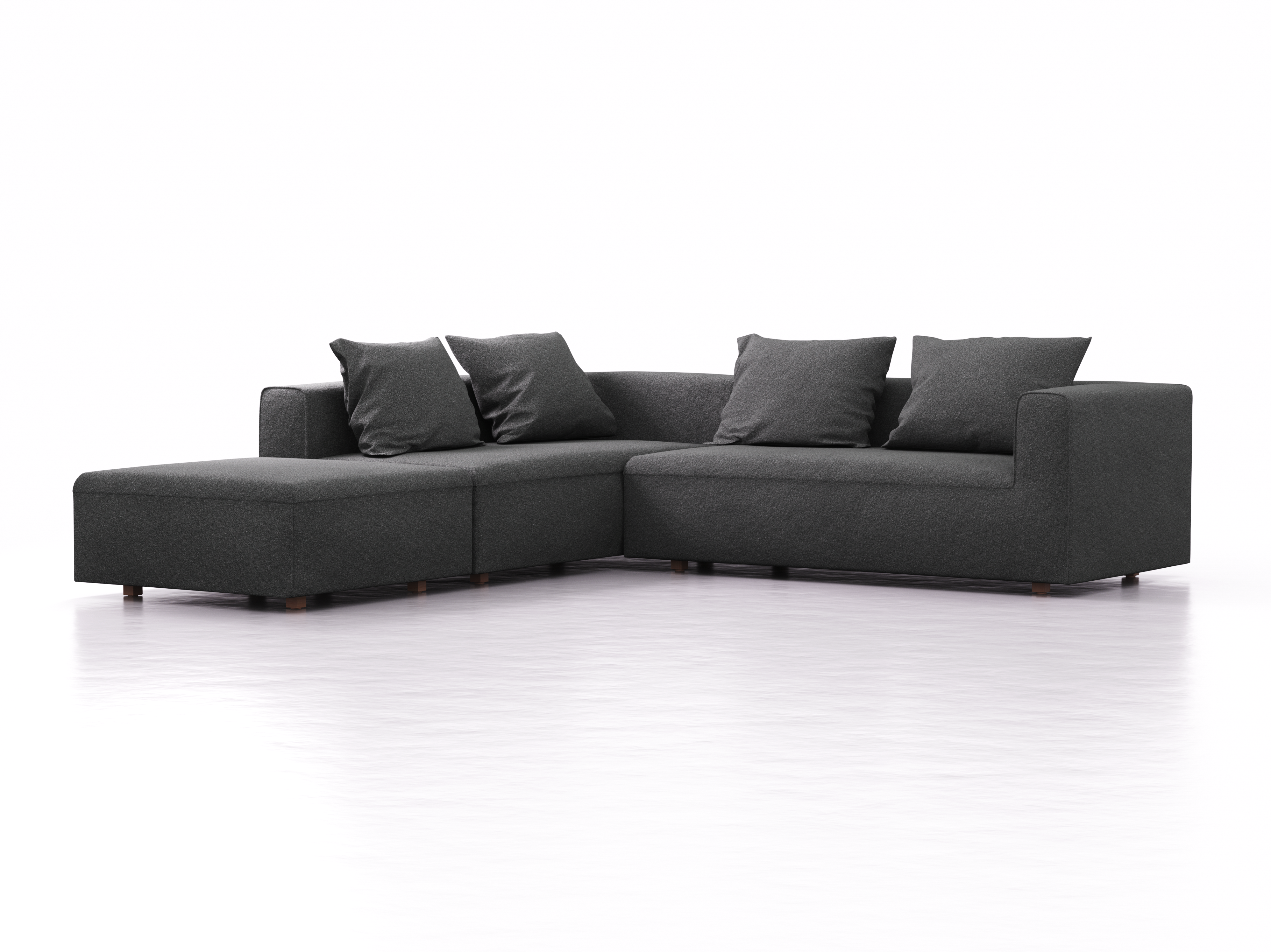 Ecksofa Sereno, bodennah, B276xT276xH71 cm, Sitzhöhe 43 cm, mit Liegeteil links inkl. 4 Kissen (70x55 cm), Buche, Wollstoff Kaland Schiefer