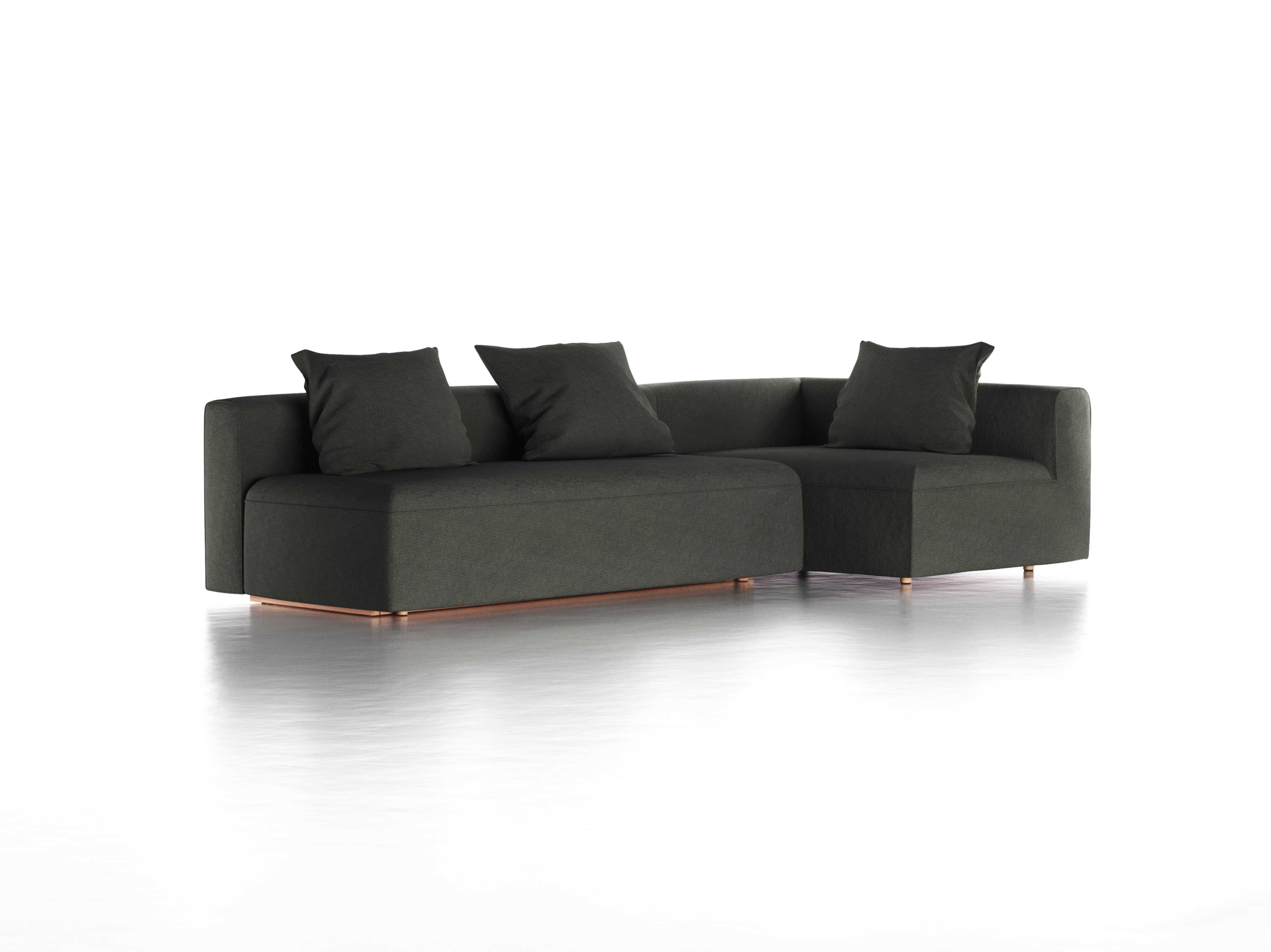 Ecksofa Sereno mit Schlaffunktion inkl. 3 Kissen (70x55 cm), Bodennah, B 300 x T 150 cm, Eckteil rechts, mit Bezug Wollstoff Stavang Schiefer (60), Buche