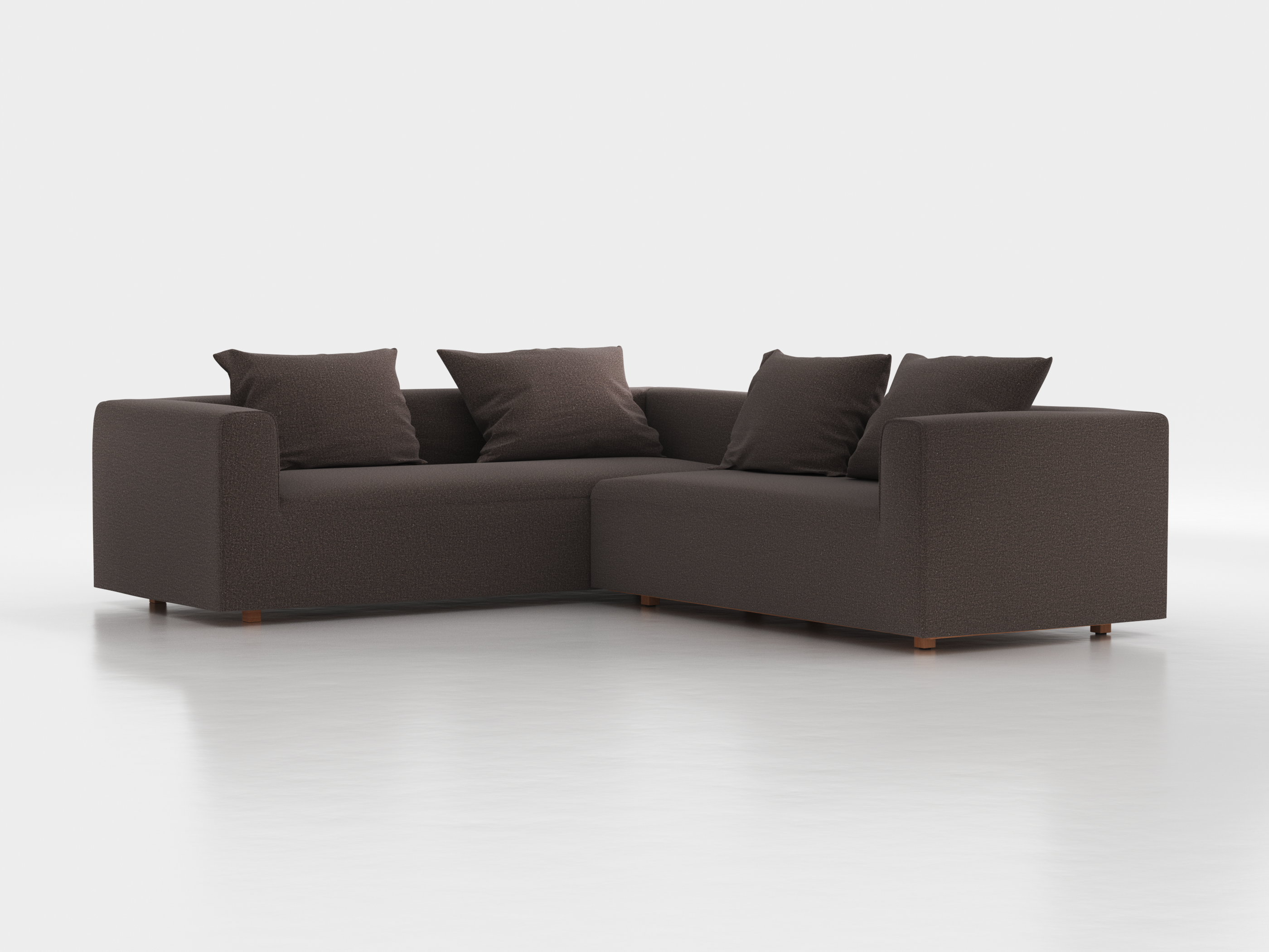 Ecksofa Sereno inkl. 4 Kissen (70x55 cm), Eckteil links, B 276 x T 235 cm, Bodennah, mit Bezug Wollstoff Tano Natur Dunkel (81), Buche