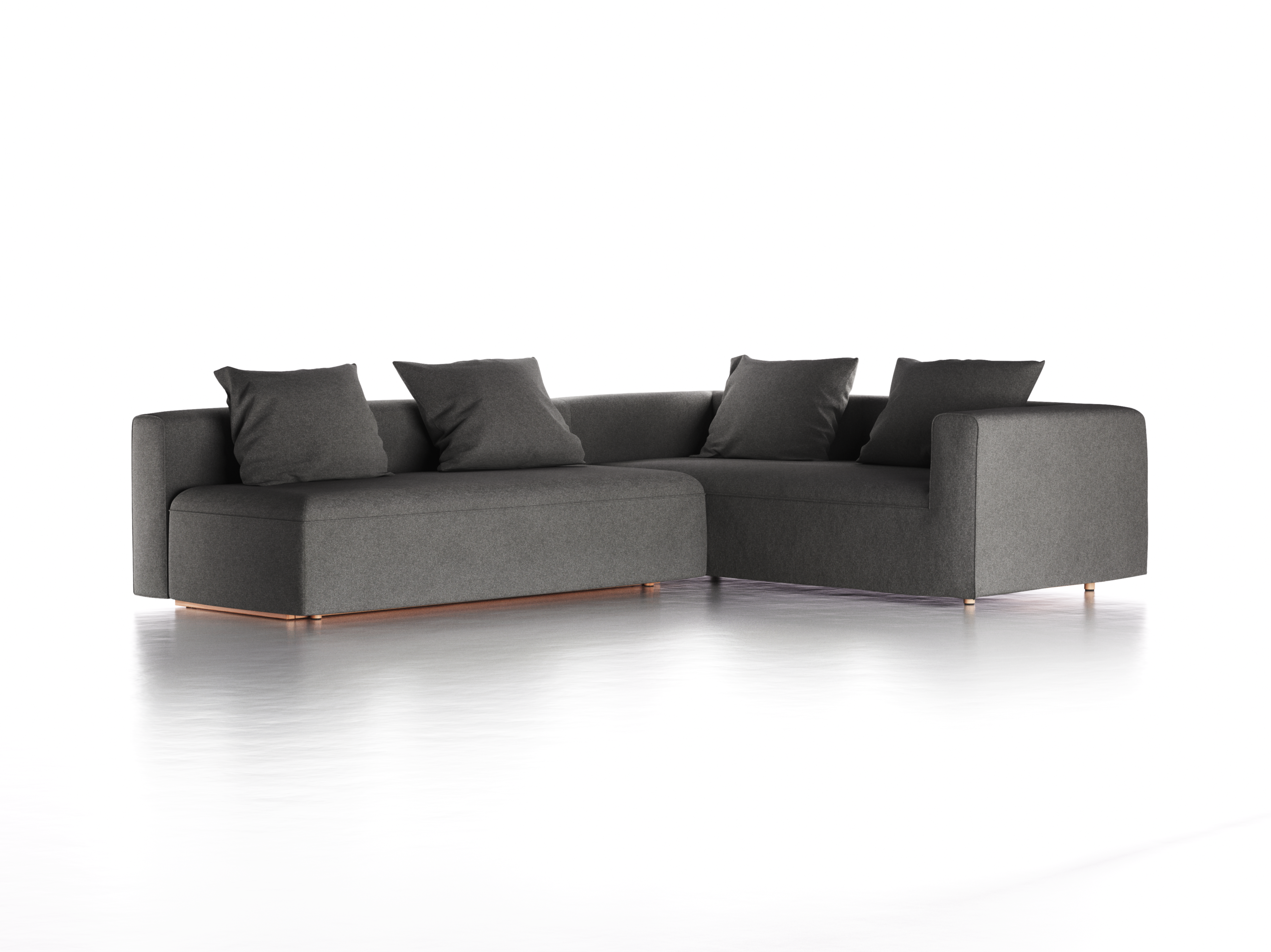 Ecksofa Sereno mit Schlaffunktion inkl. 4 Kissen (70x55 cm), B 300 x T 235 cm, Bodennah, Eckteil rechts, mit Bezug Wollstoff Stavang Stein (61), Buche