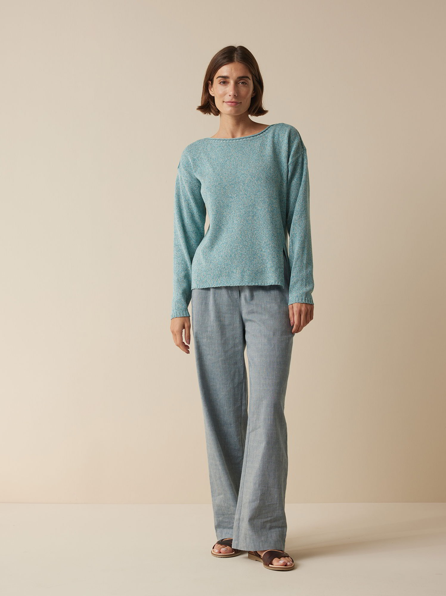 Pullover aus Bio-Baumwolle und Leinen, aqua mouliné