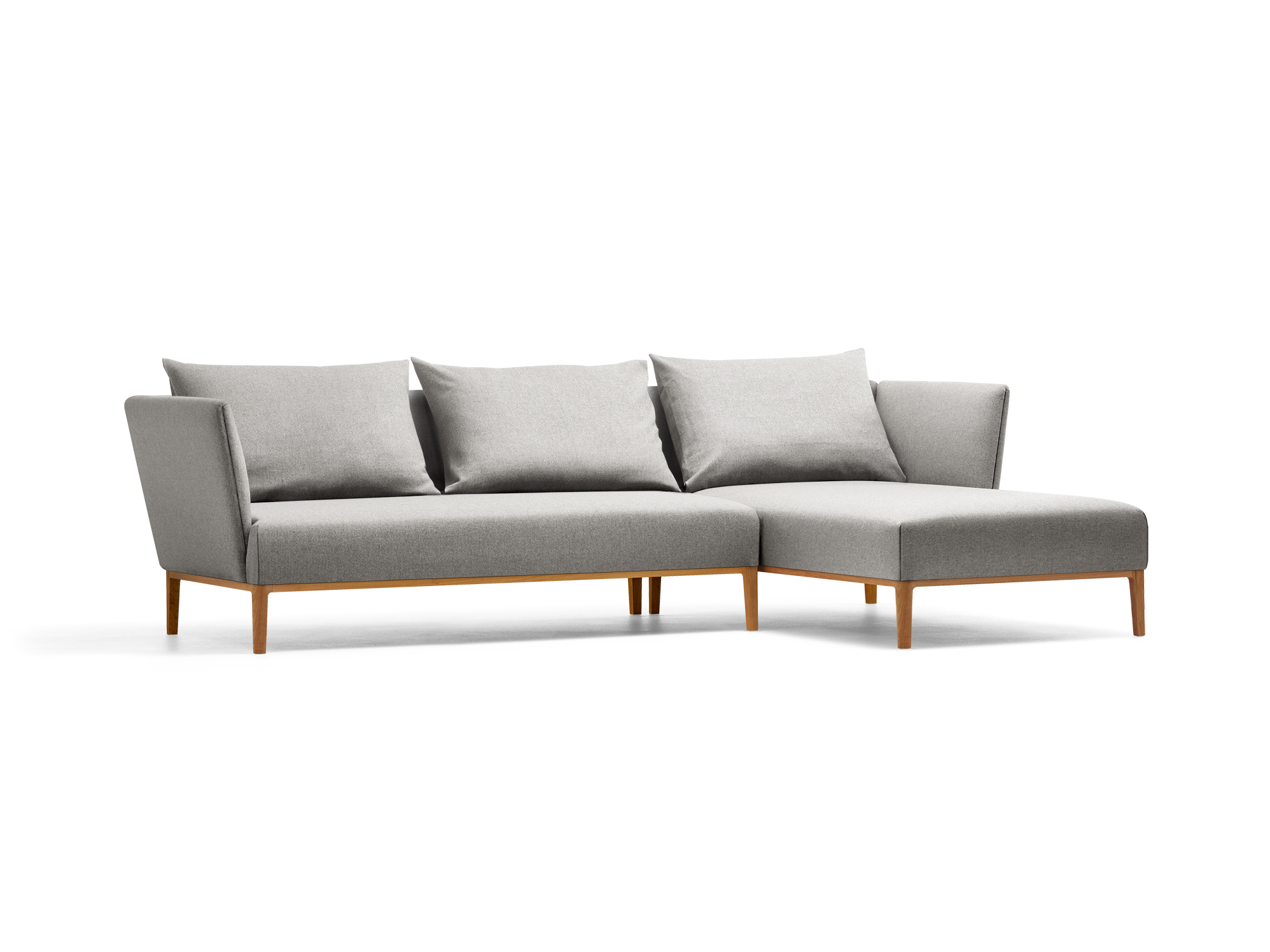 Lorea Lounge-Sofa, Liegeteil rechts, Buche, mit Bezug Wollstoff Sletta Kiesel