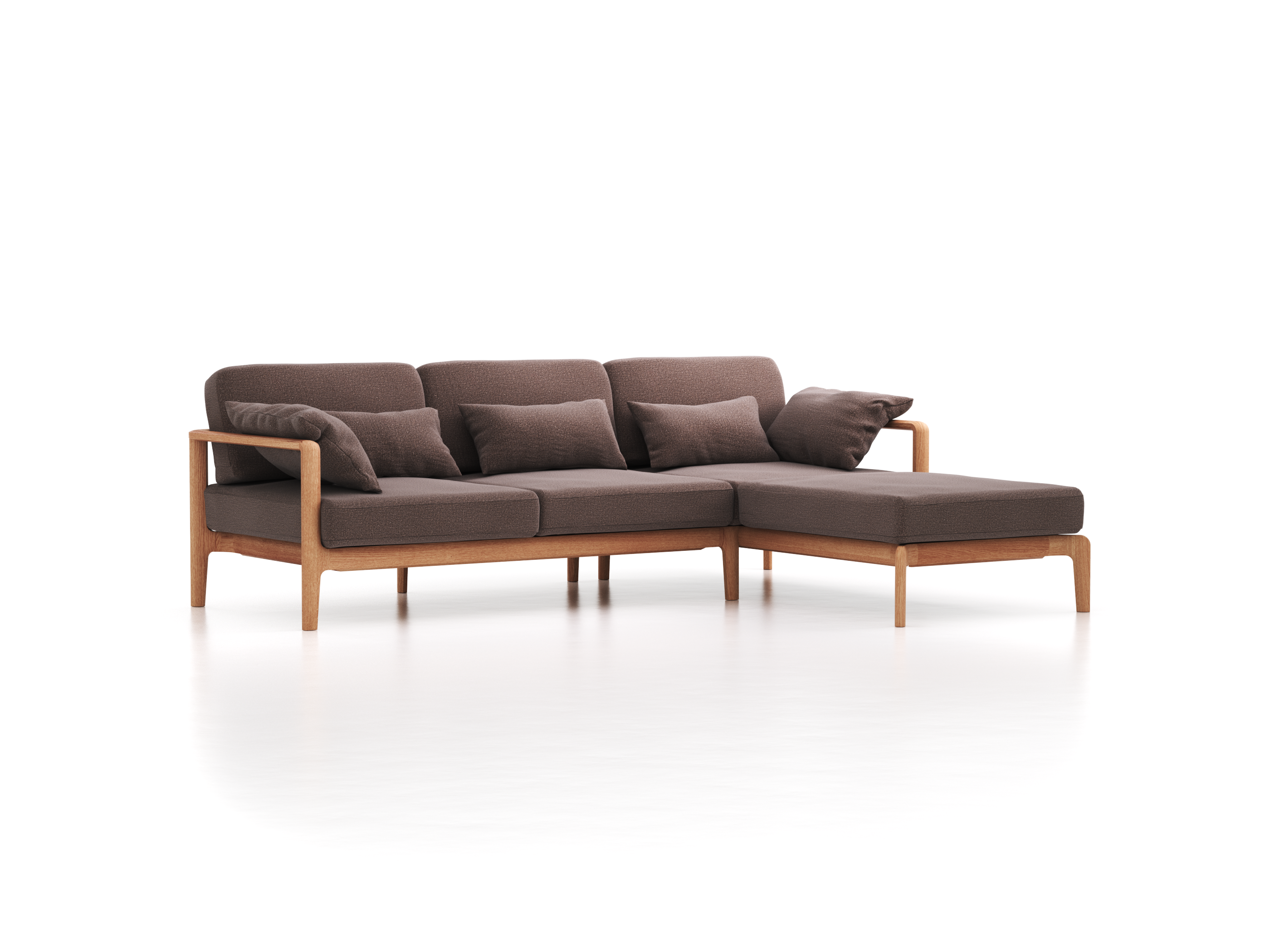 Loungesofa Linera, schmal mit Liegeteil rechts, Wollstoff Tano Natur Dunkel (81), Eiche