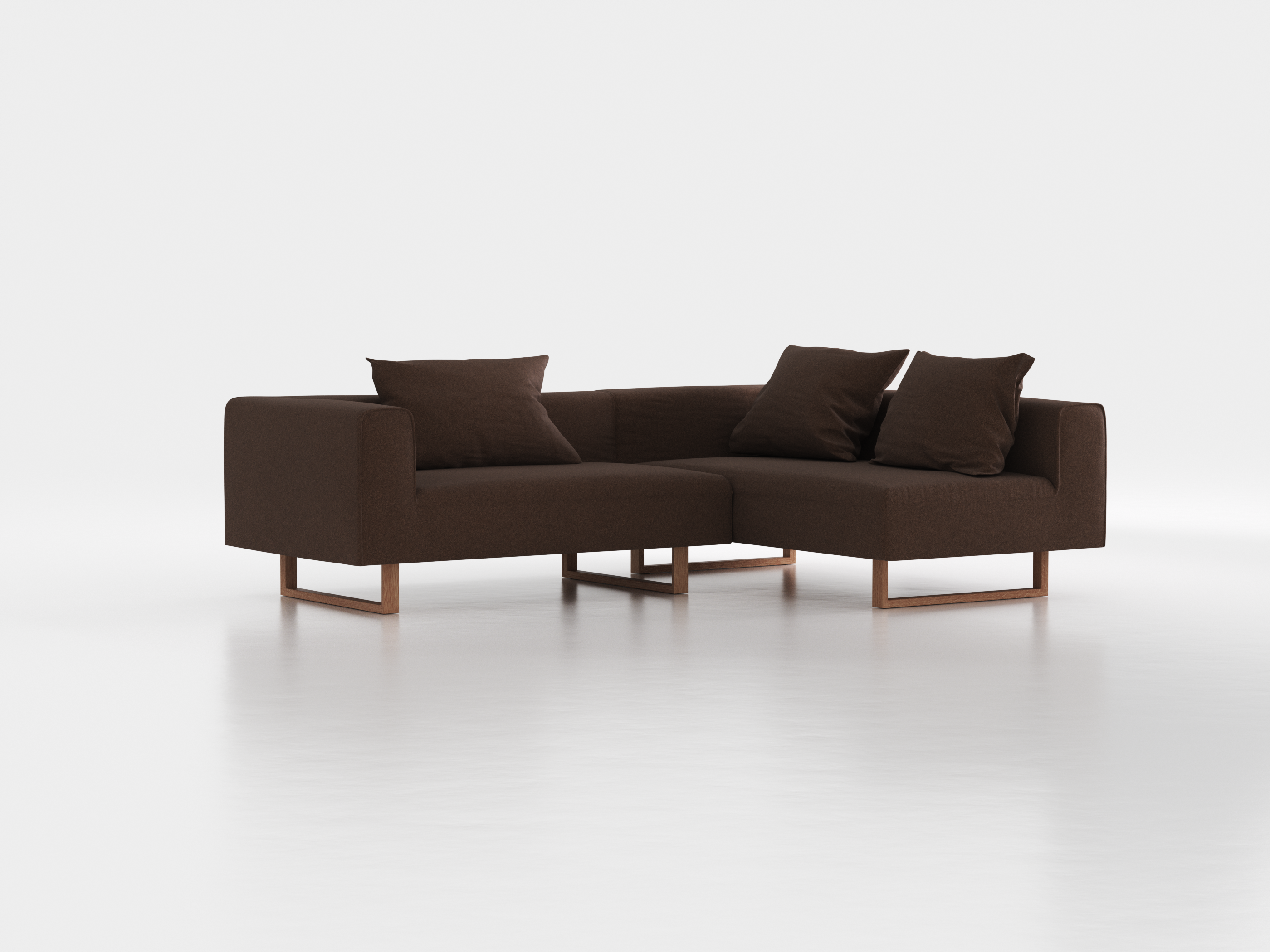 Ecksofa Sereno mit Liegeteil inkl. 3 Kissen (70x55 cm), Liegeteil rechts, B 246 x T 180 cm, Kufenfuß, mit Bezug Wollstoff Stavang Torf (64), Eiche