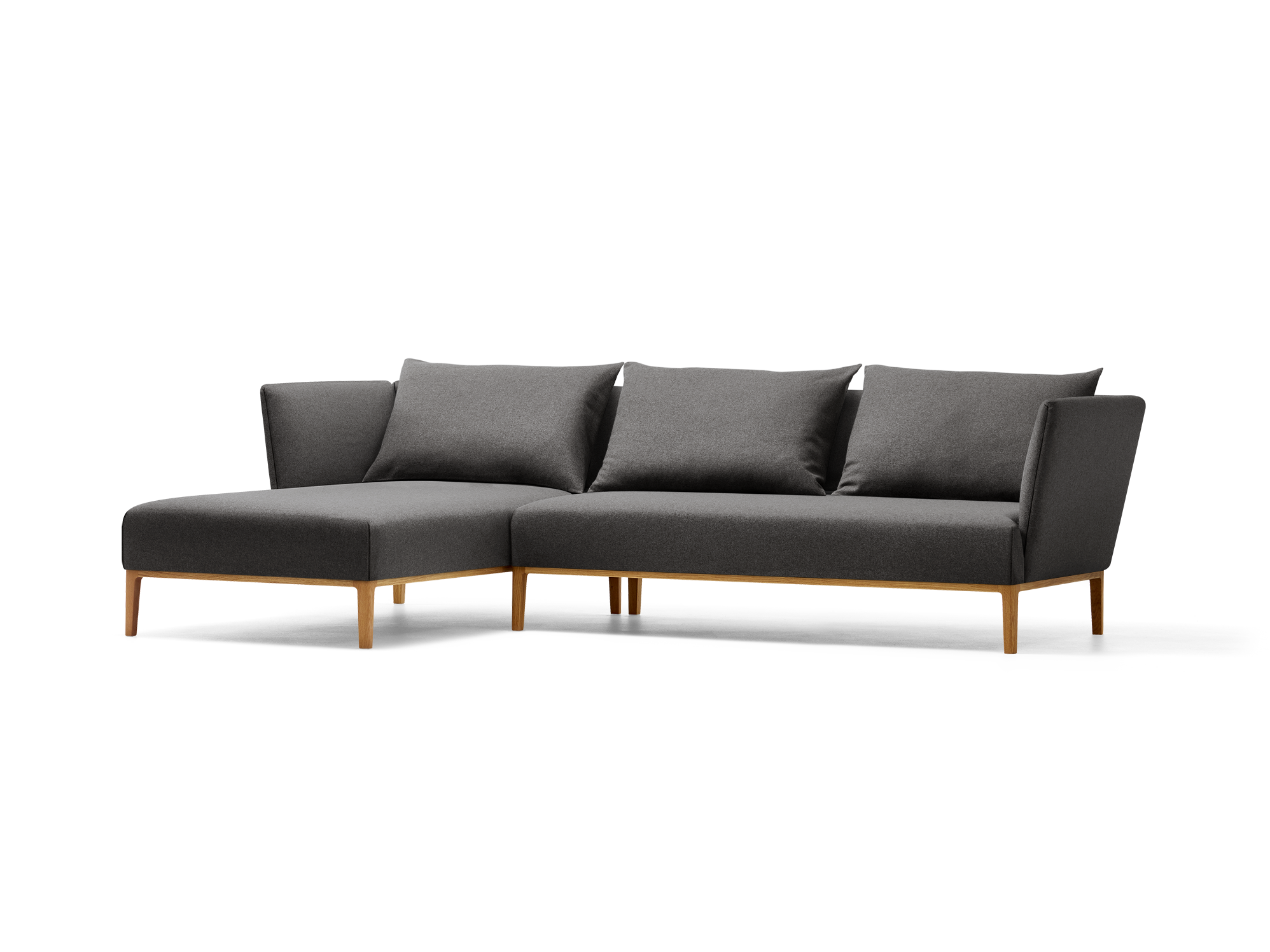 Lorea Lounge-Sofa, Liegeteil links, Eiche, mit Bezug Wollstoff Stavang Schiefer