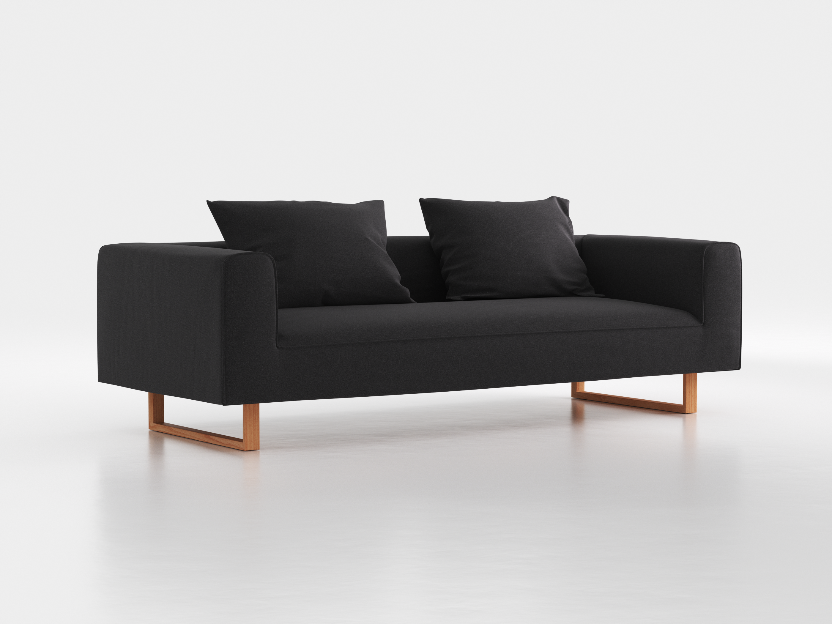 3er-Sofa Sereno B 235 x T 96 cm, inkl. 2 Kissen (70x55 cm), Kufenfuß, mit Bezug Wollstoff Kaland Schiefer (67), Buche