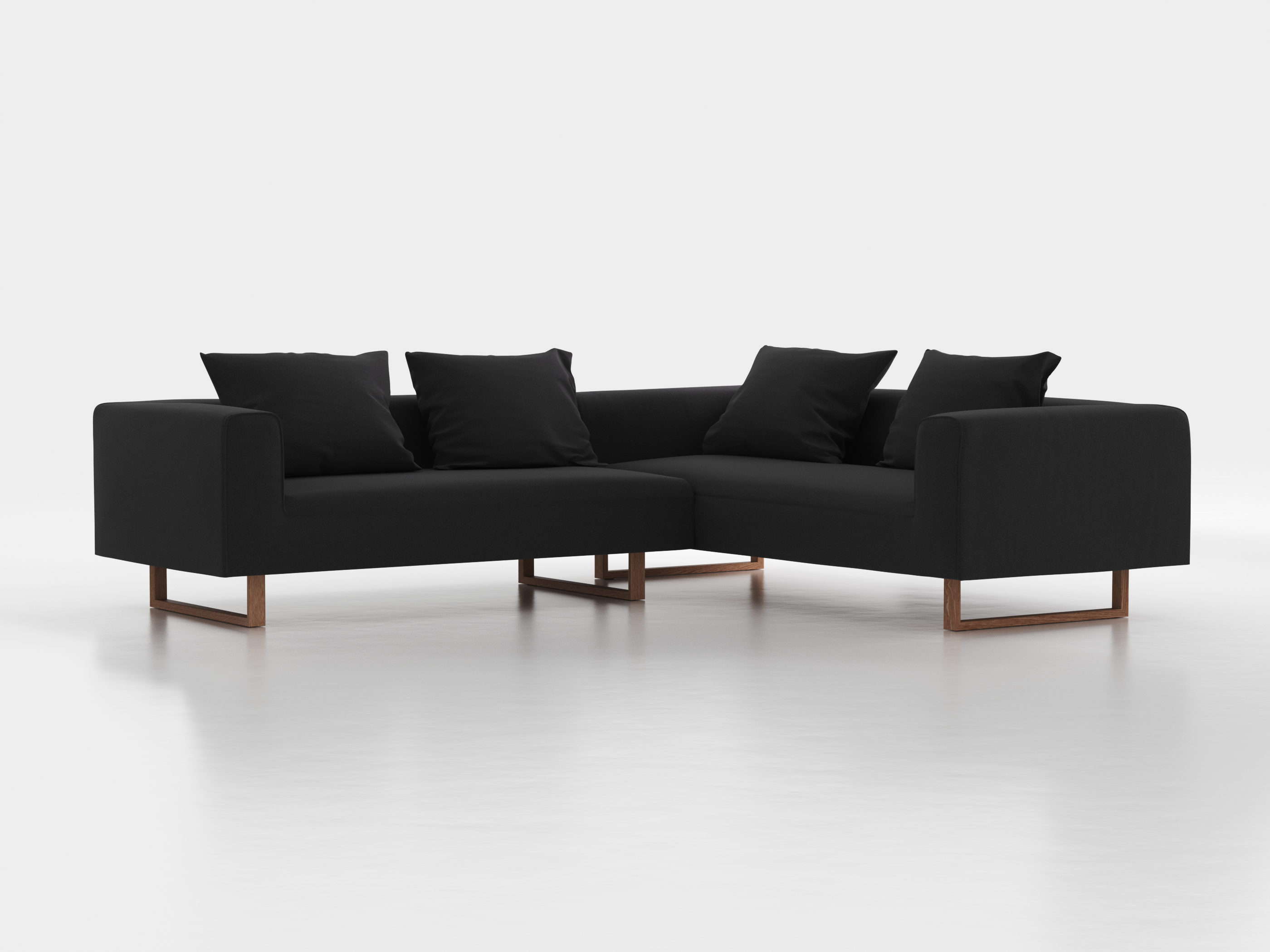 Ecksofa Sereno inkl. 4 Kissen (70x55 cm), Eckteil rechts, B 276 x T 235 cm, Kufenfuß, mit Bezug Wollstoff Kaland Schiefer (67), Eiche