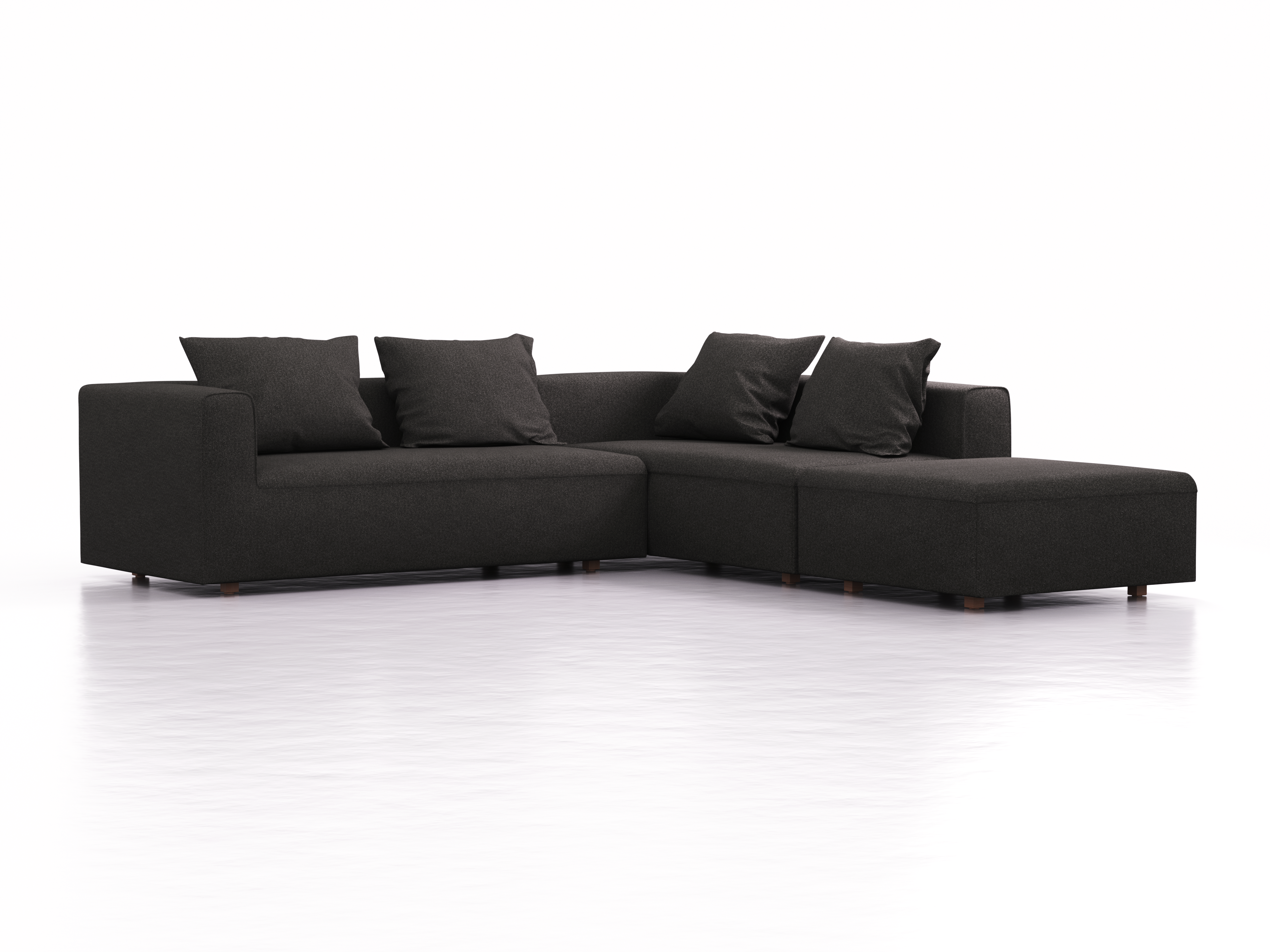 Ecksofa Sereno, bodennah, B276xT276xH71 cm, Sitzhöhe 43 cm, mit Liegeteil rechts inkl. 4 Kissen (70x55 cm), Buche, Wollstoff Stavang Schiefer