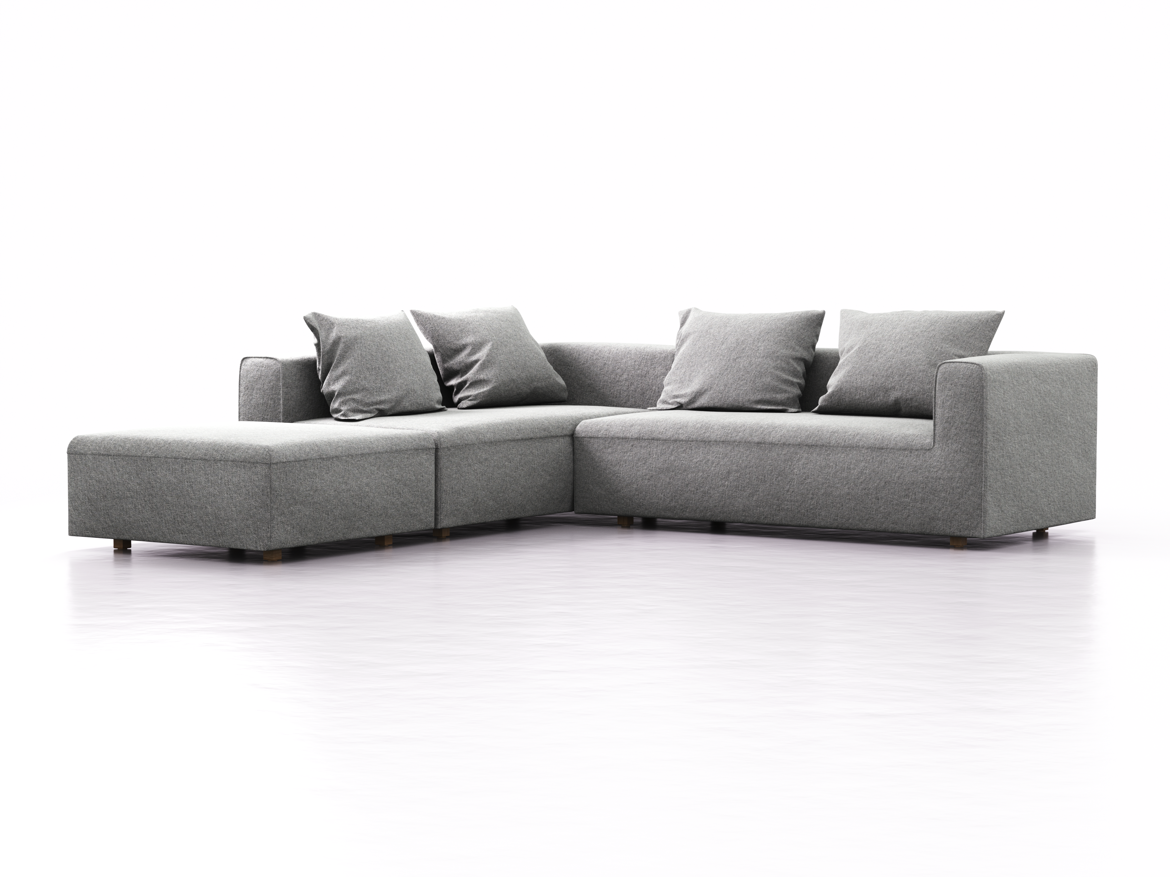 Ecksofa Sereno, bodennah, B276xT276xH71 cm, Sitzhöhe 43 cm, mit Liegeteil links inkl. 4 Kissen (70x55 cm), Eiche, Wollstoff Kaland Kiesel