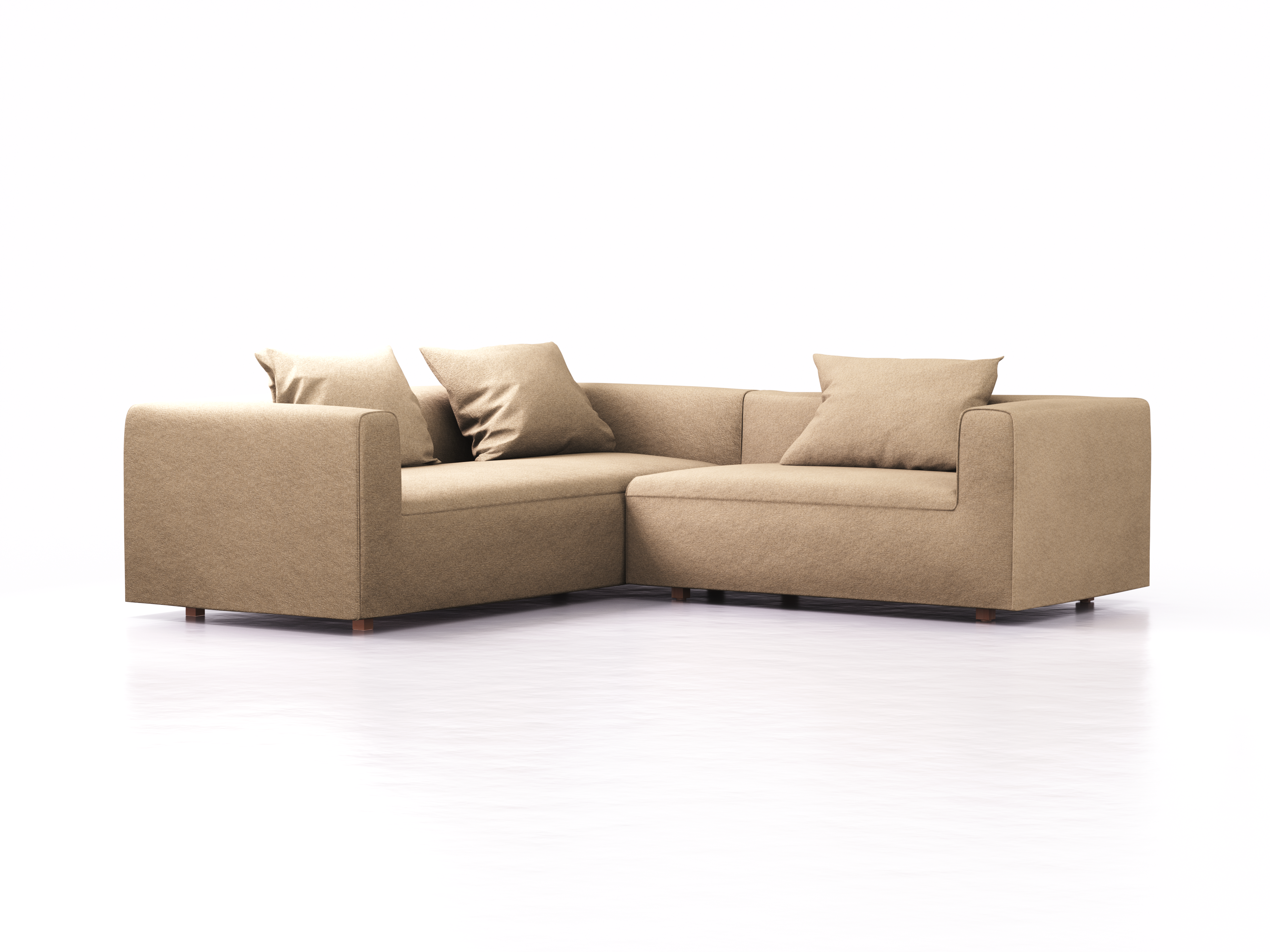 Ecksofa Sereno links, bodennah, B246xT235xH71 cm, Sitzhöhe 43 cm, inkl. 3 Kissen (70x55 cm), Buche, Wollstoff Stavang Sand