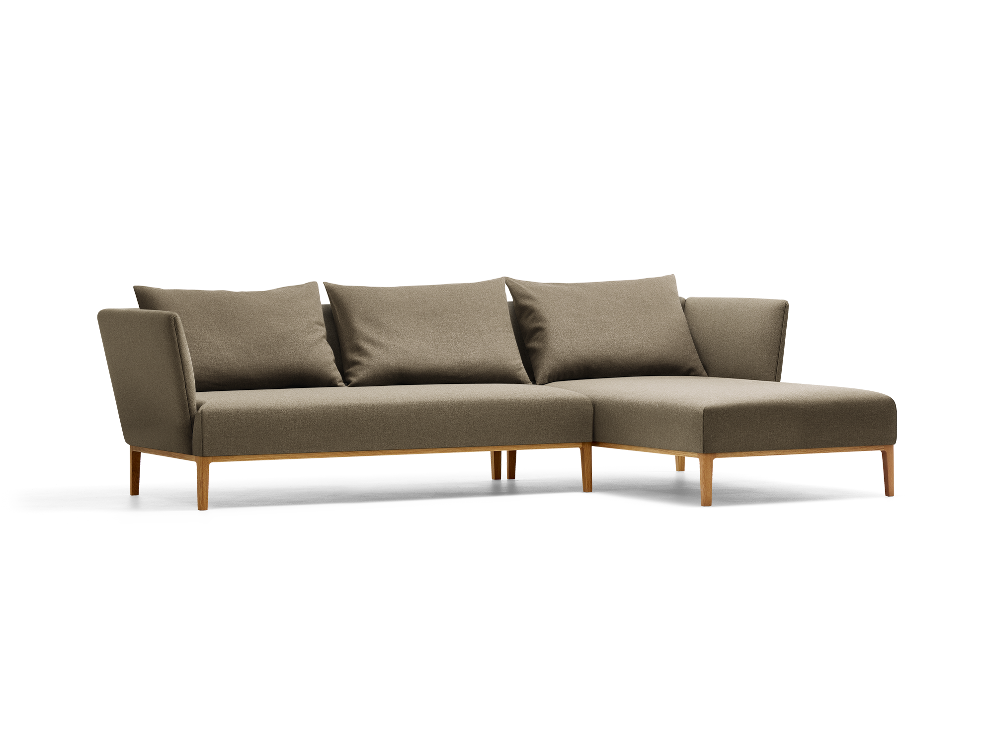 Lorea Lounge-Sofa, Liegeteil rechts, Eiche, mit Bezug Wollstoff Kaland Torf