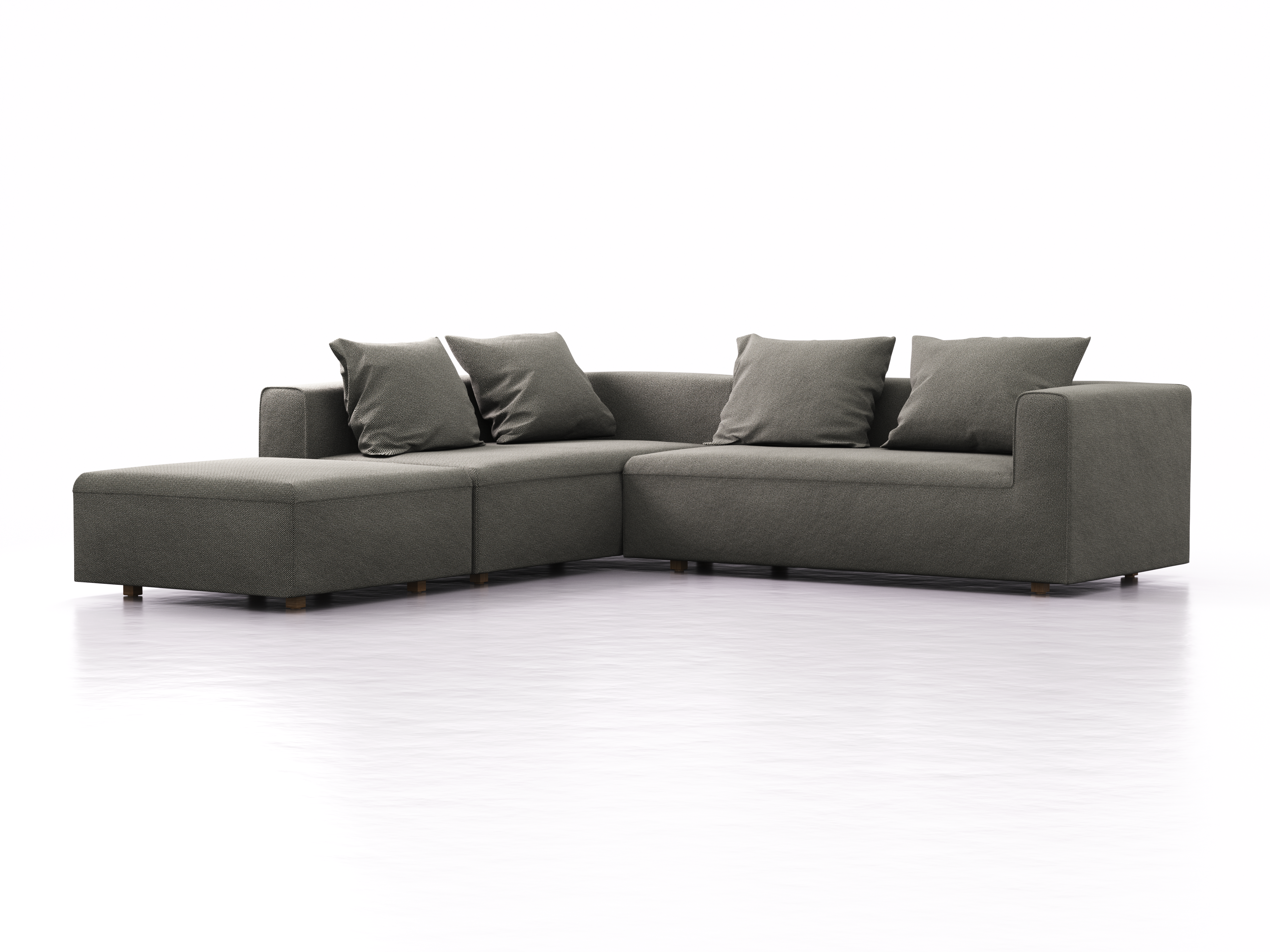 Ecksofa Sereno, bodennah, B276xT276xH71 cm, Sitzhöhe 43 cm, mit Liegeteil links inkl. 4 Kissen (70x55 cm), Eiche, Wollstoff Elverum Mocca