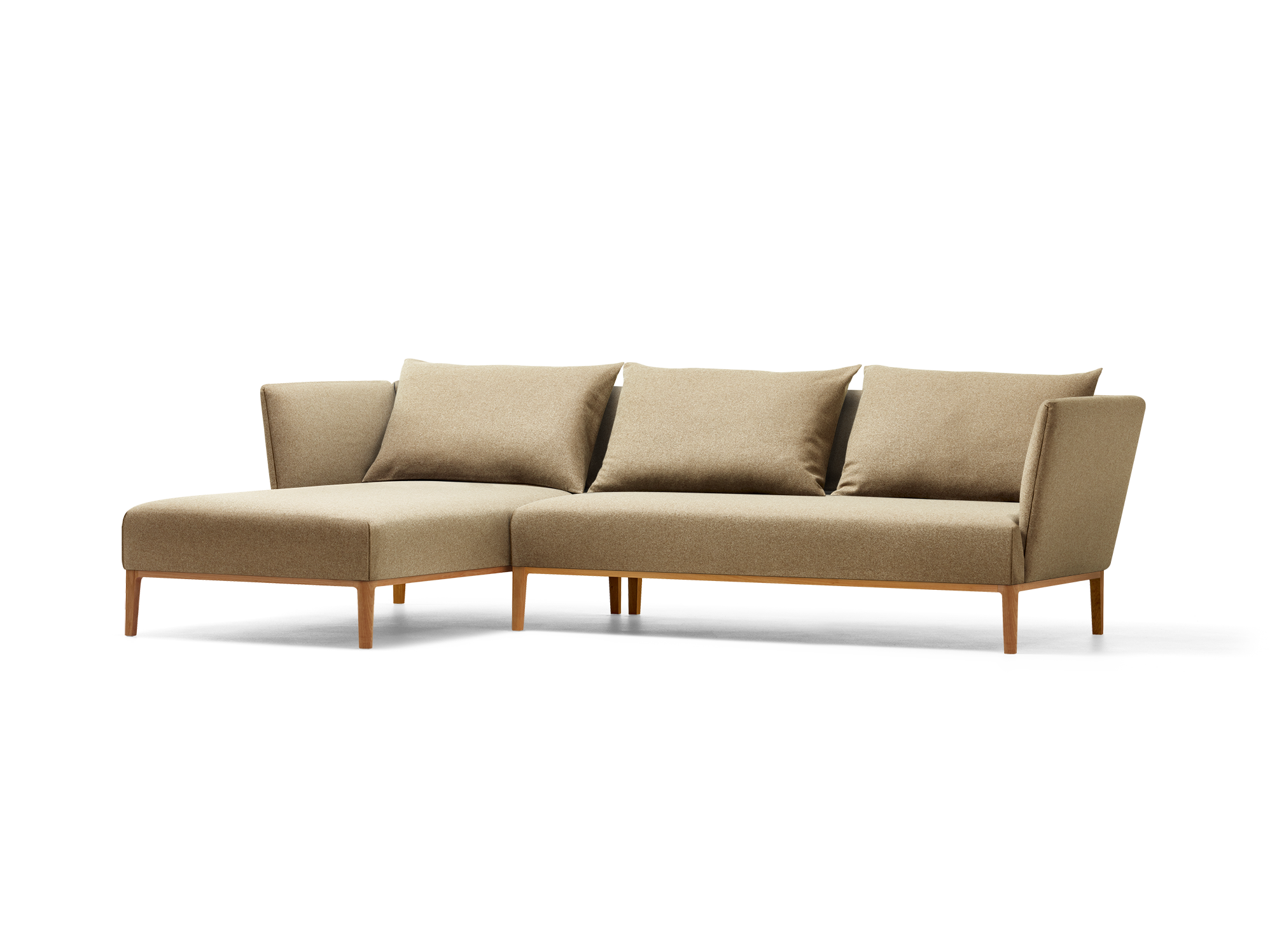 Lorea Lounge-Sofa, Liegeteil links, Buche, mit Bezug Wollstoff Stavang Haselnuss