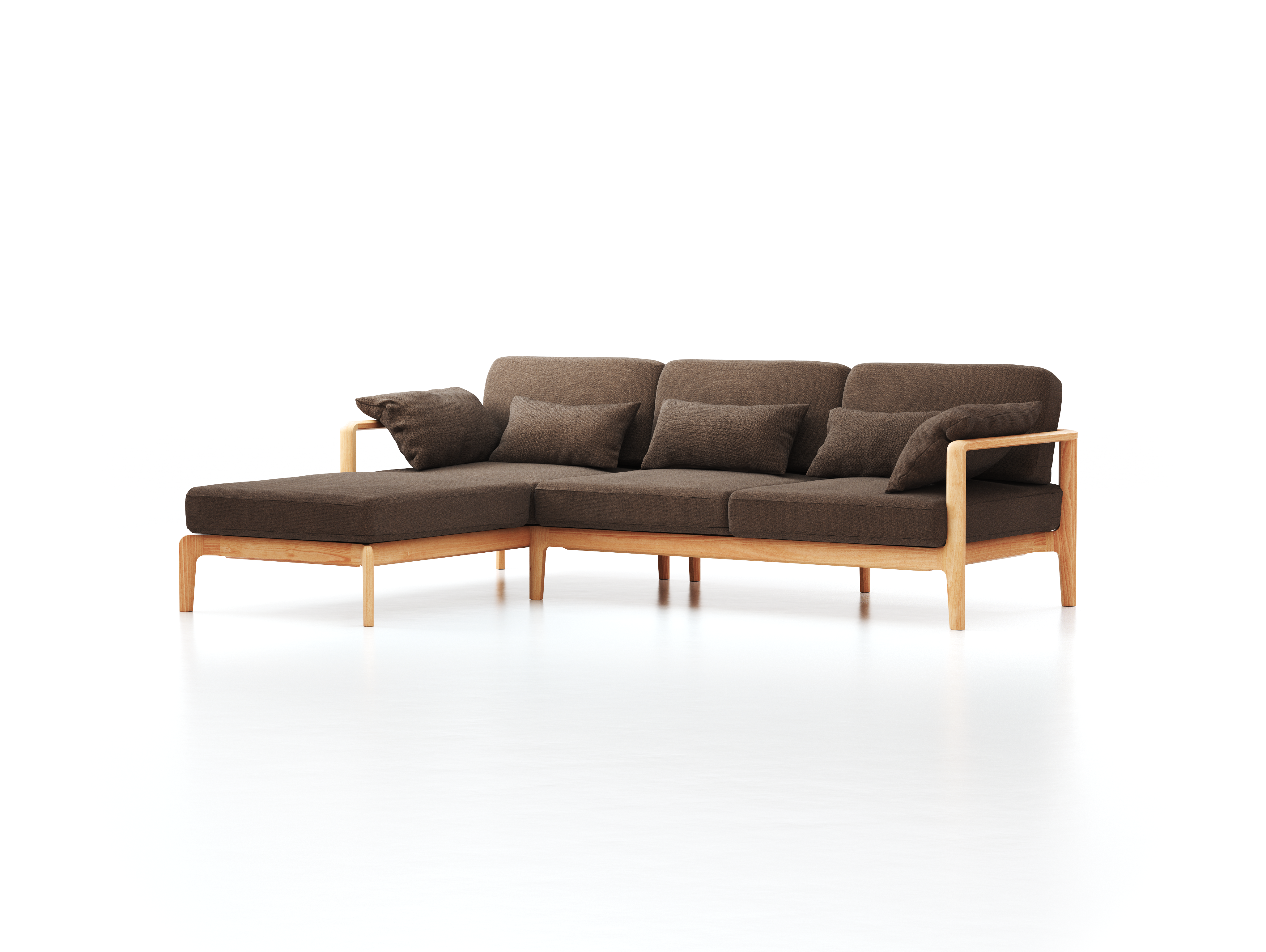 Loungesofa Linera, schmal mit Liegeteil links, Wollstoff Kaland Torf (70), Buche