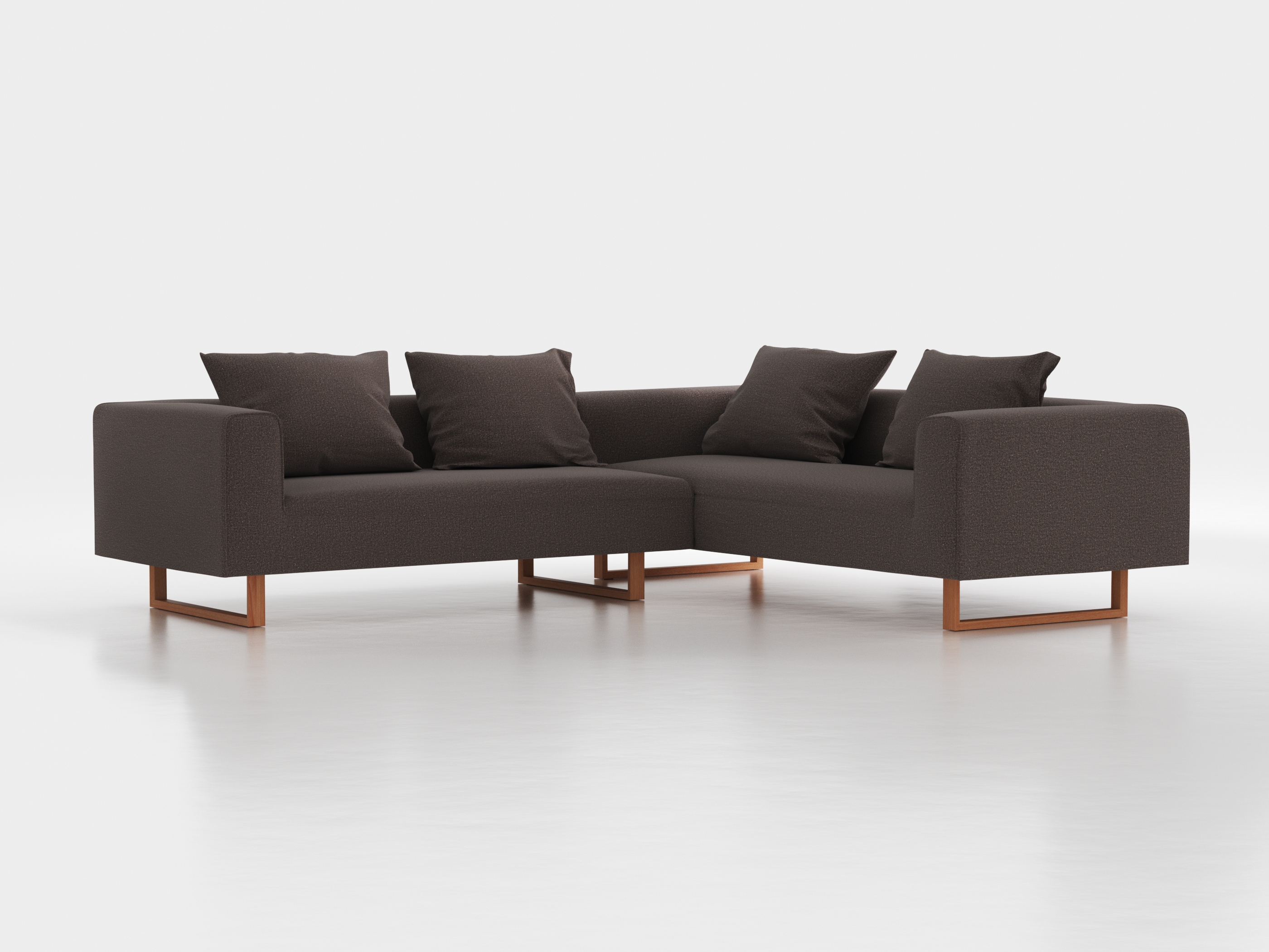 Ecksofa Sereno inkl. 4 Kissen (70x55 cm), Eckteil rechts, B 276 x T 235 cm, Kufenfuß, mit Bezug Wollstoff Tano Natur Dunkel (81), Buche