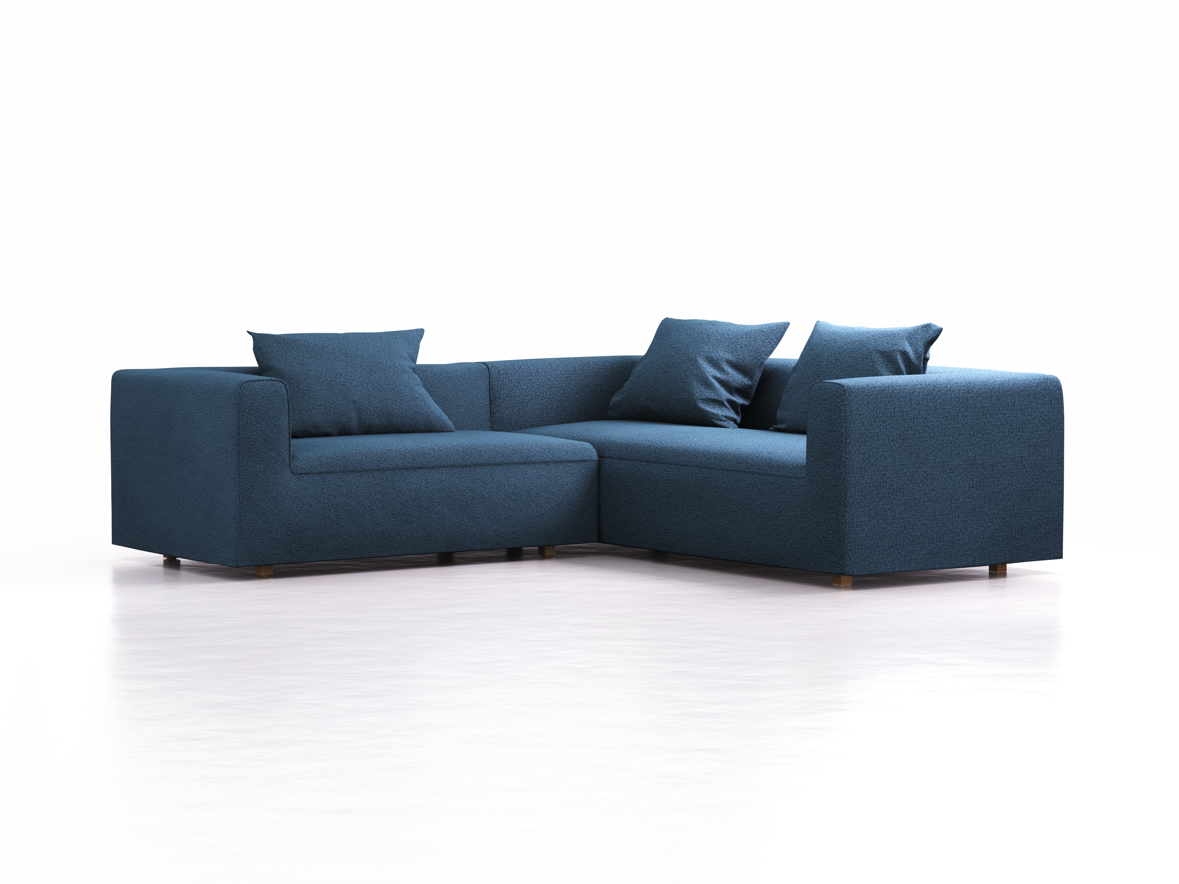 Ecksofa Sereno rechts, bodennah, B246xT235xH71 cm, Sitzhöhe 43 cm, inkl. 3 Kissen (70x55 cm), Eiche, Wollstoff Elverum Ozean