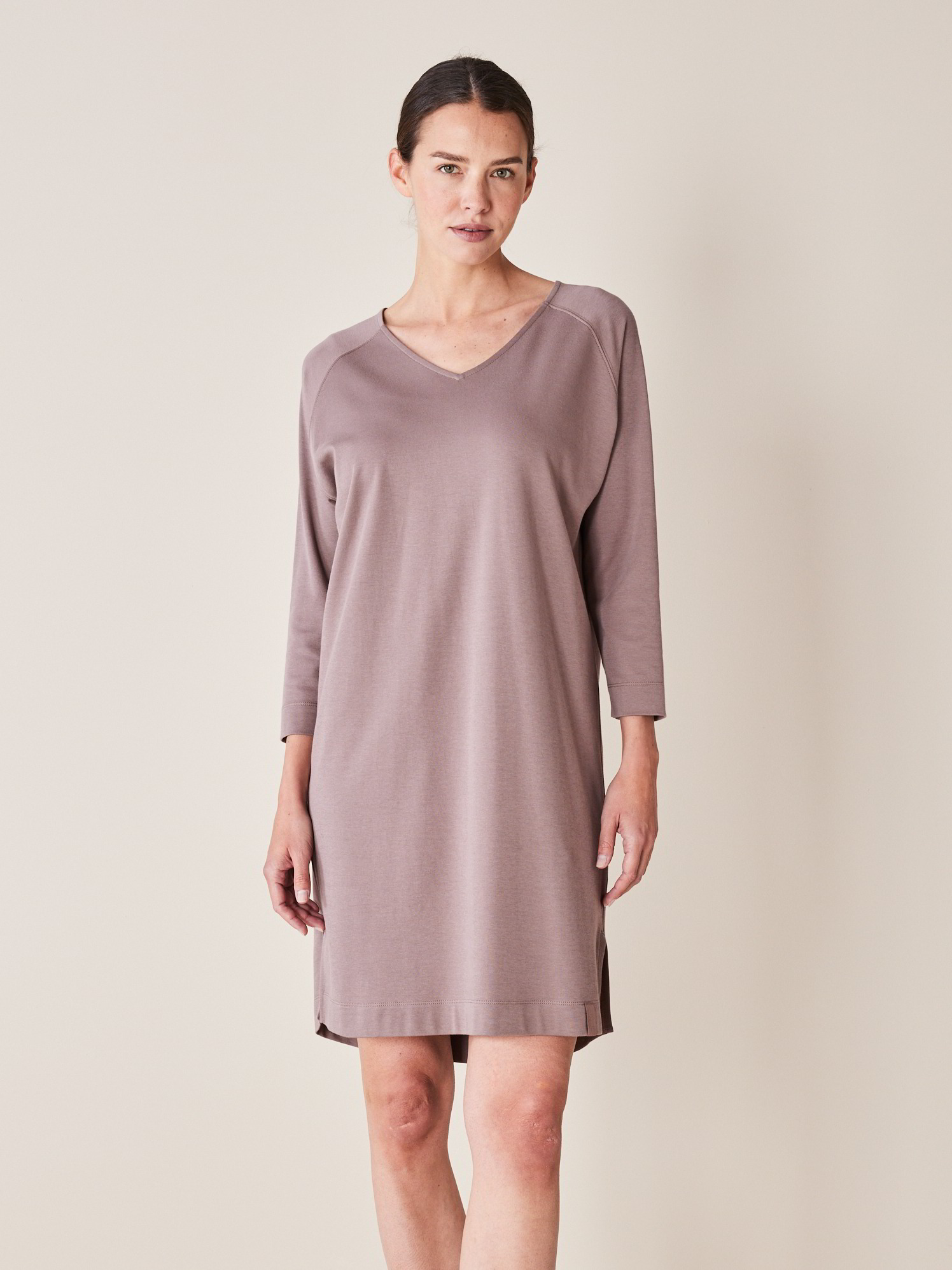 Kleid langarm, 100 % Bio Baumwolle, deep mauve