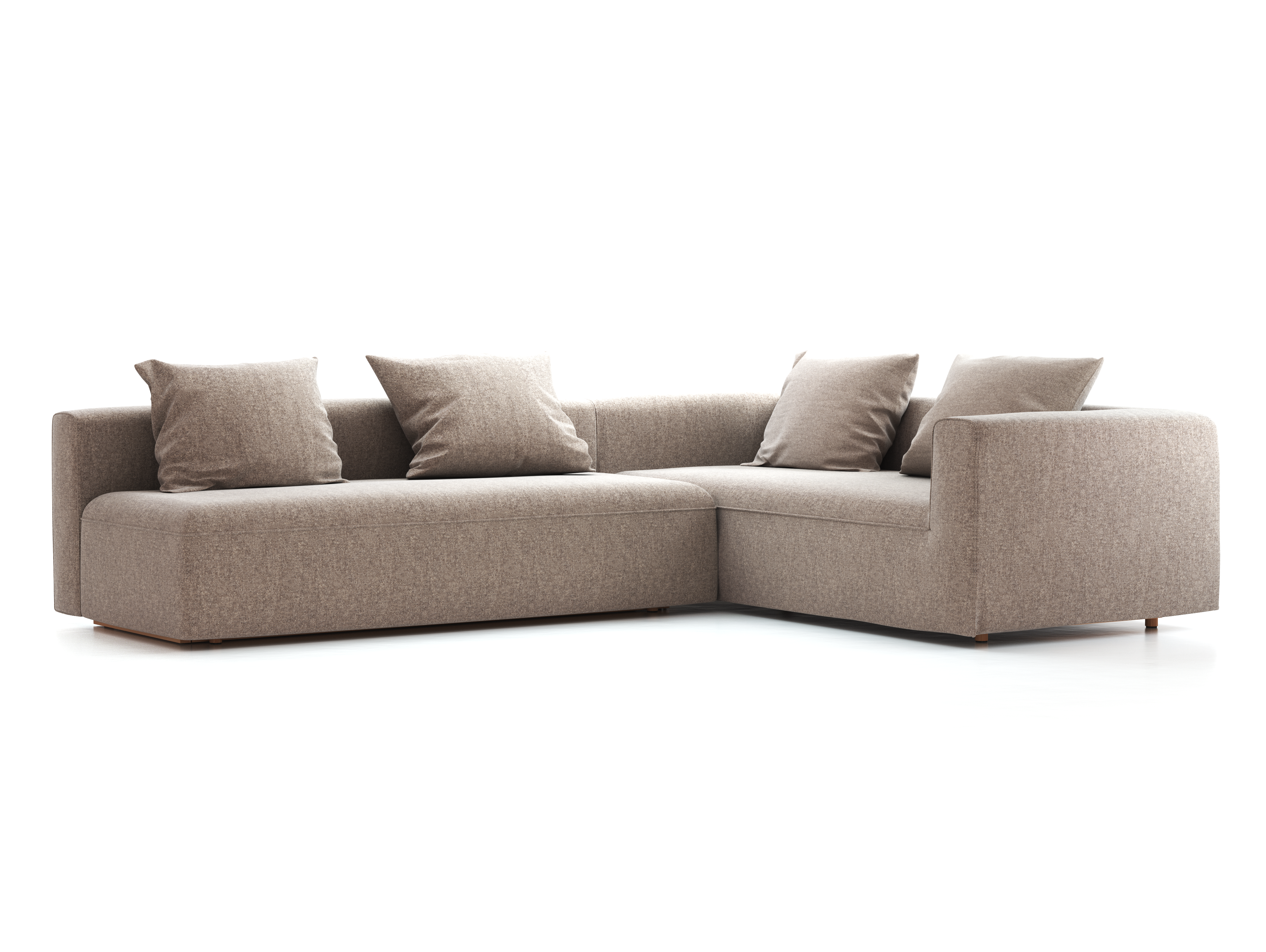 Ecksofa Sereno mit Schlaffunktion inkl. 4 Kissen (70x55 cm), B 300 x T 235 cm, Bodennah, Eckteil rechts, mit Bezug Wollstoff Tano Natur (79), Buche