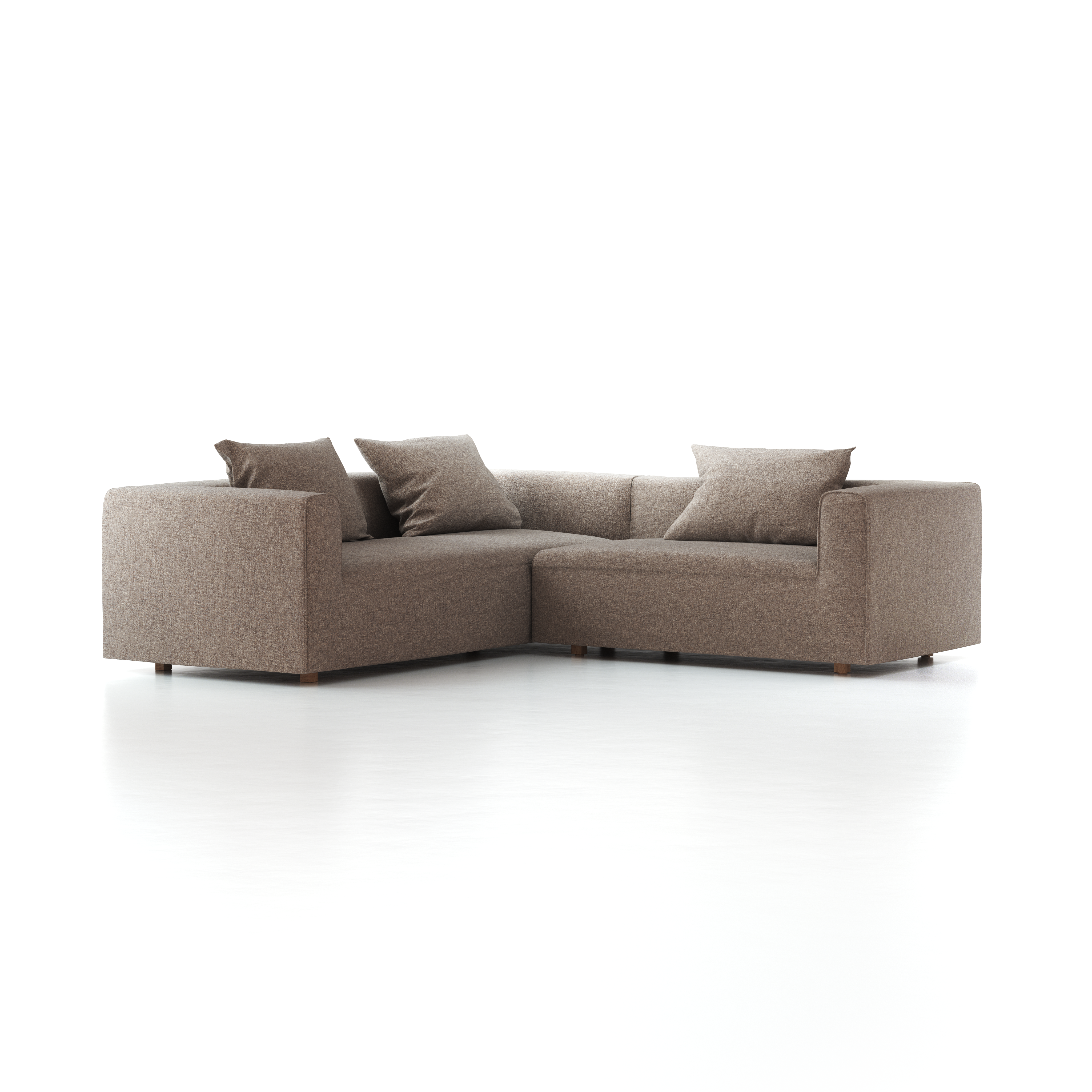 Ecksofa Sereno  inkl. 3 Kissen (70x55 cm), Eckteil links, B 246 x T 235 cm, Bodennah, mit Bezug Wollstoff Tano Natur (79), Eiche