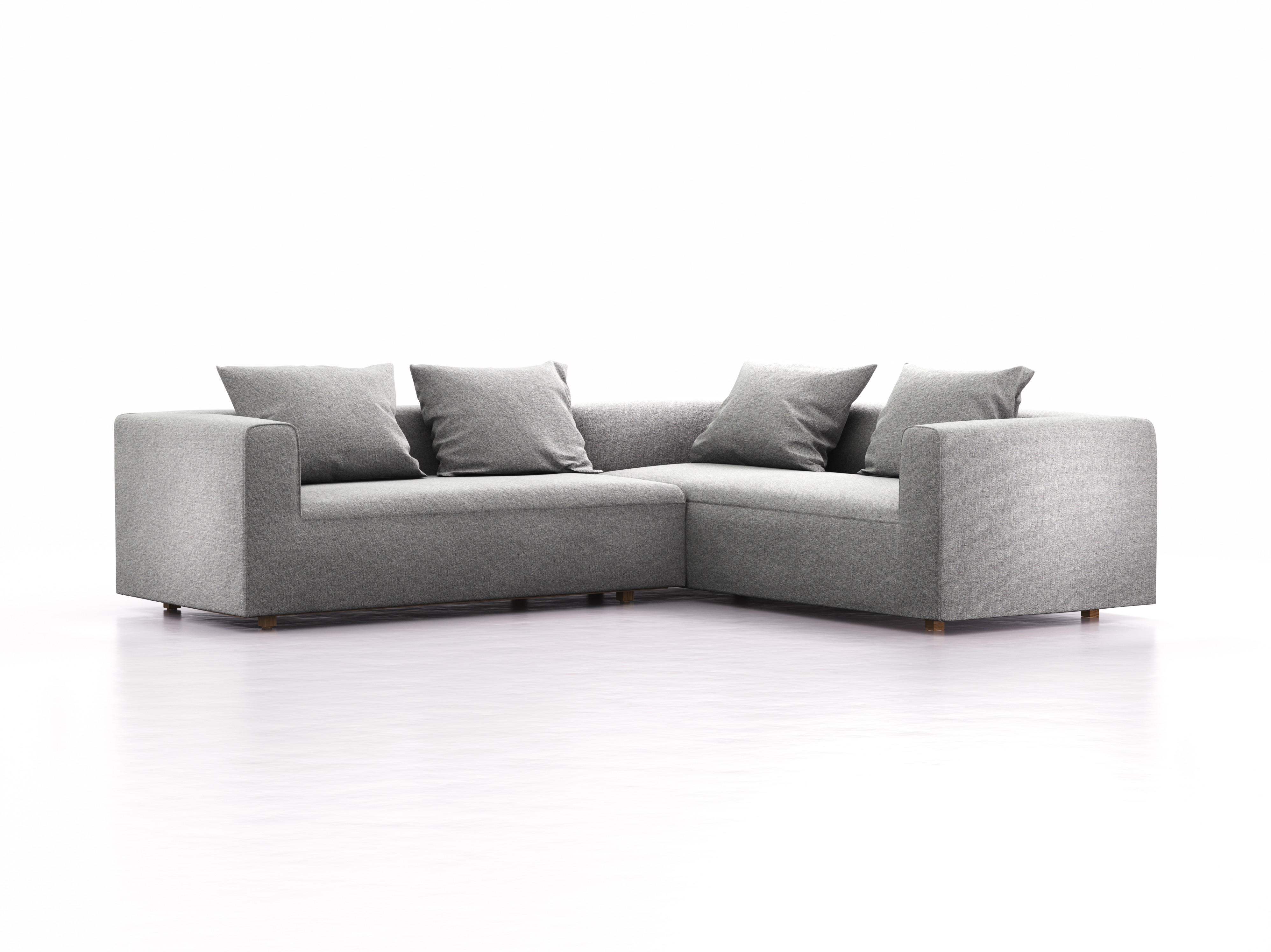 Ecksofa Sereno rechts, bodennah, B276xT235xH71 cm, Sitzhöhe 43 cm, inkl. 4 Kissen (70x55 cm), Eiche, Wollstoff Kaland Kiesel