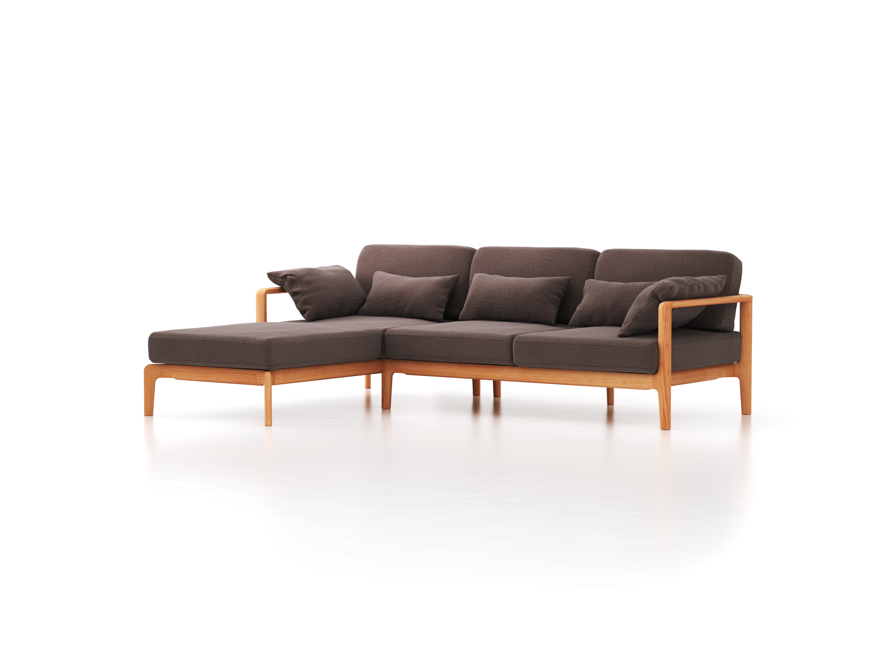 Loungesofa Linera, schmal mit Liegeteil links, Wollstoff Tano Natur Dunkel (81), Buche