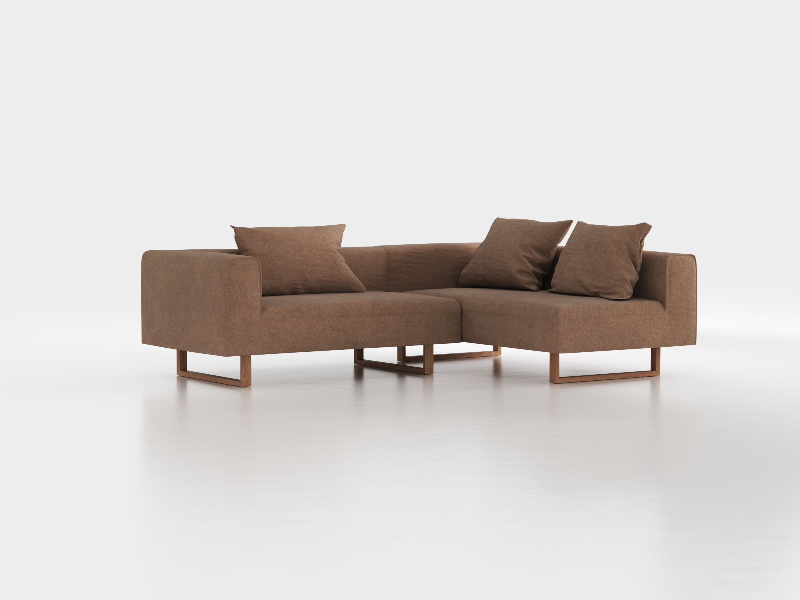 Ecksofa Sereno mit Liegeteil inkl. 3 Kissen (70x55 cm), Liegeteil rechts, B 246 x T 180 cm, Kufenfuß, mit Bezug Wollstoff Stavang Haselnuss (65), Eiche