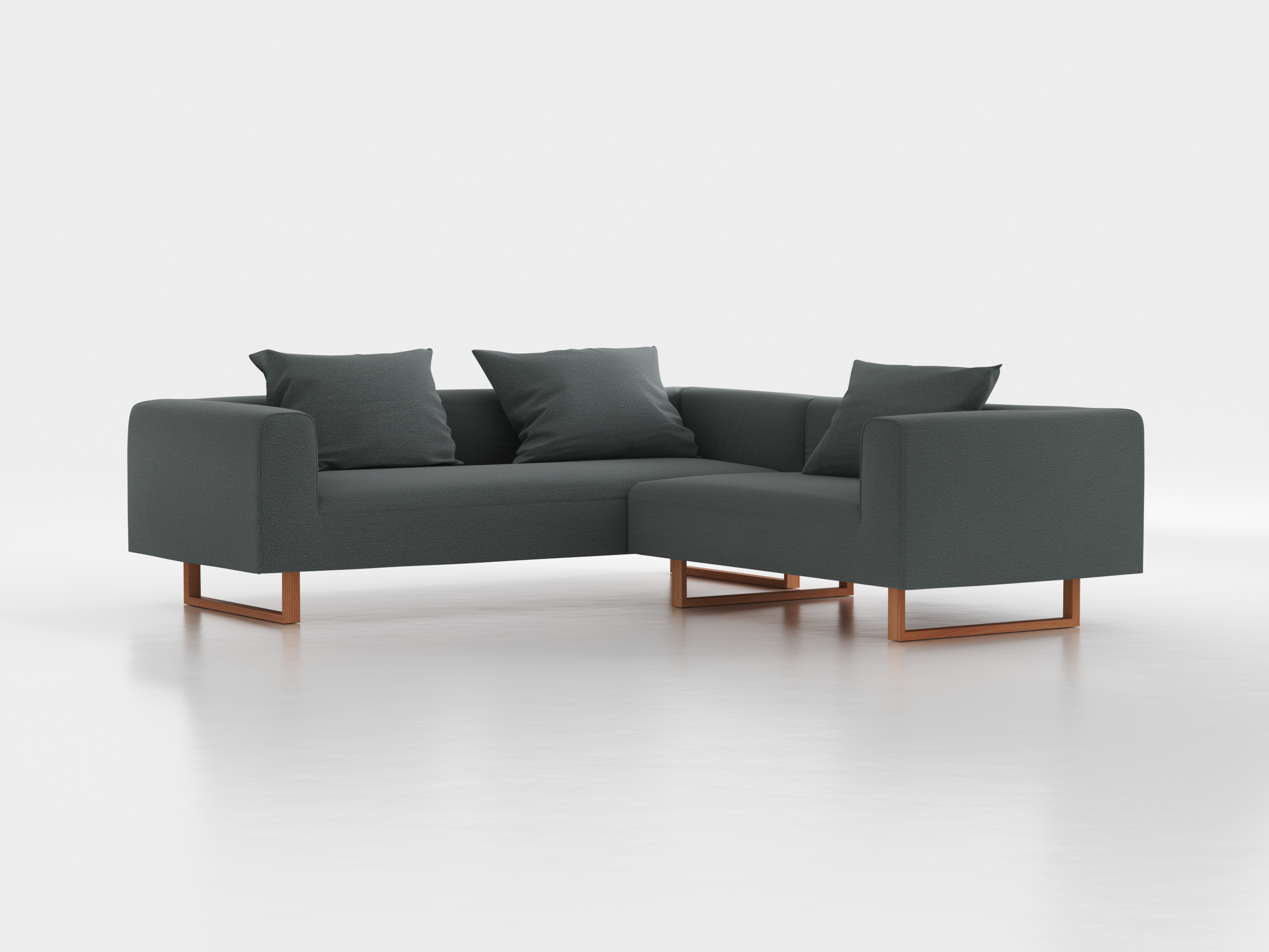 Ecksofa Sereno inkl. 3 Kissen (70x55 cm), Eckteil links, B 246 x T 235 cm, Kufenfuß, mit Bezug Wollstoff Elverum Grüngrau (84), Buche