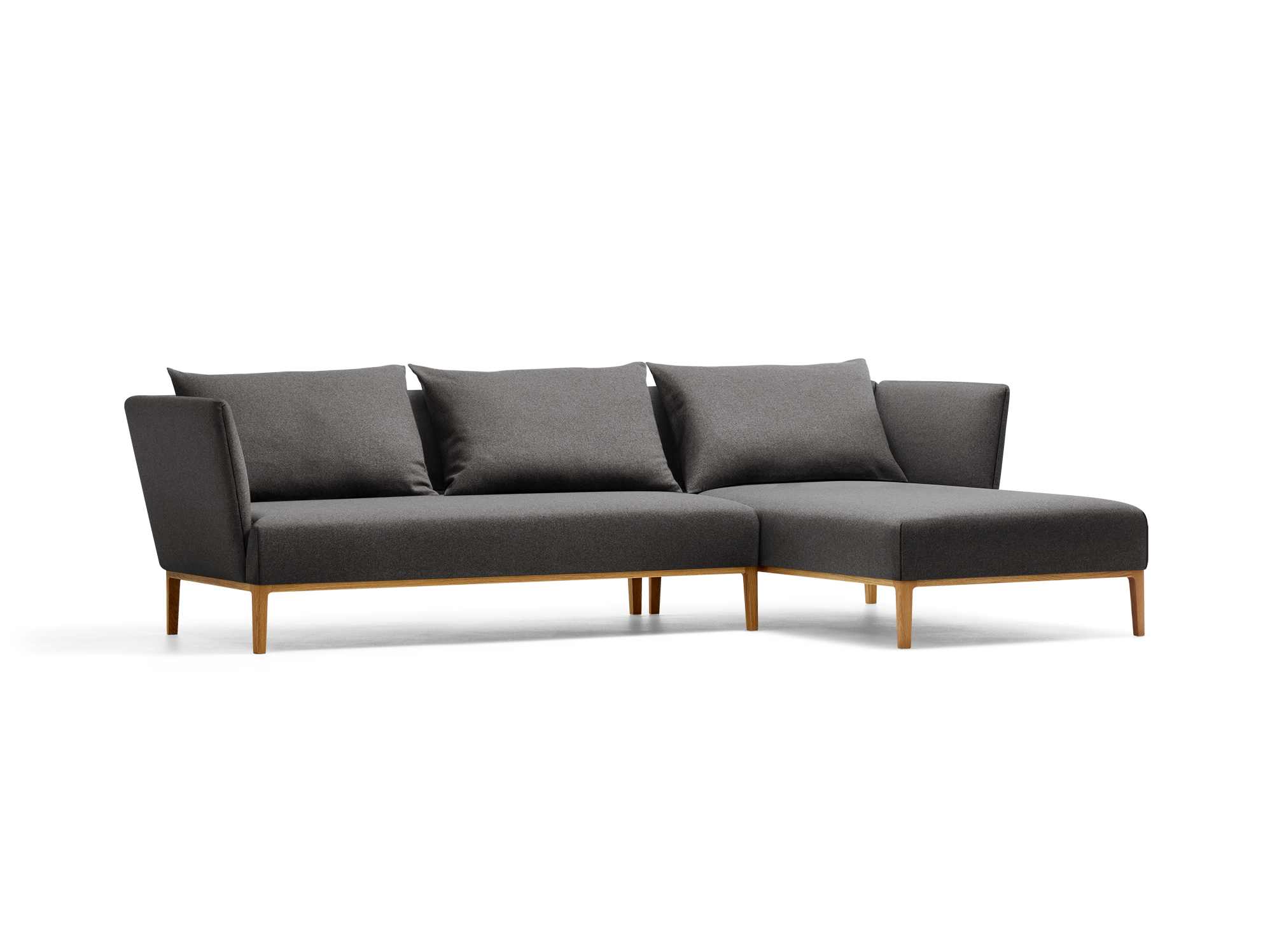 Lorea Lounge-Sofa, Liegeteil rechts, Eiche, mit Bezug Wollstoff Stavang Schiefer