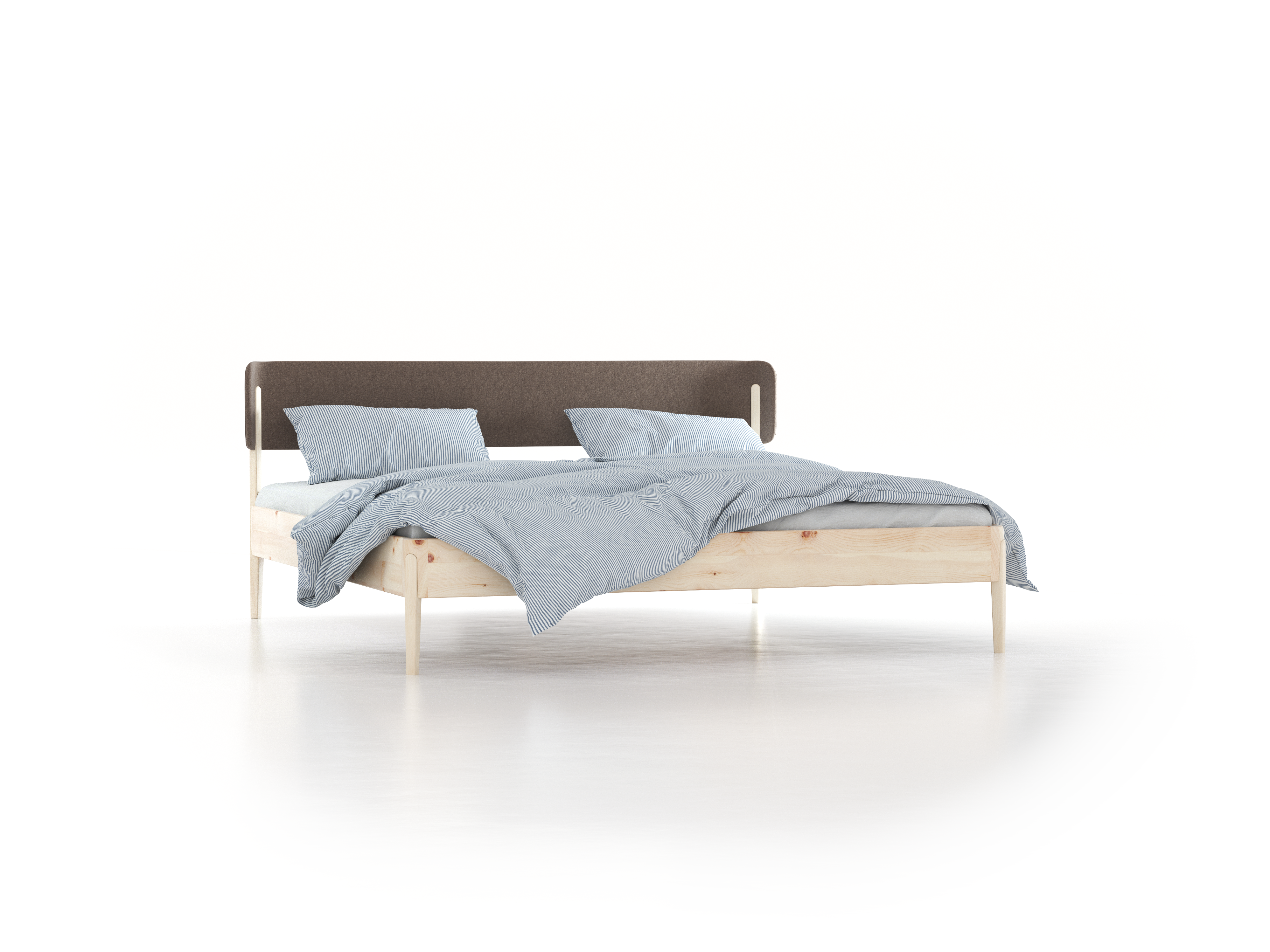 Bett Alwy mit Polsterbetthaupt, 200 x 200 cm, Wollstoff Tano Natur (79), Zirbe